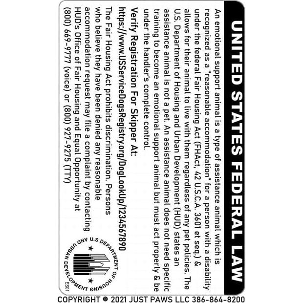 Tarjeta de Identificación Personalizada Just 4 Paws - Apoyo Emocional