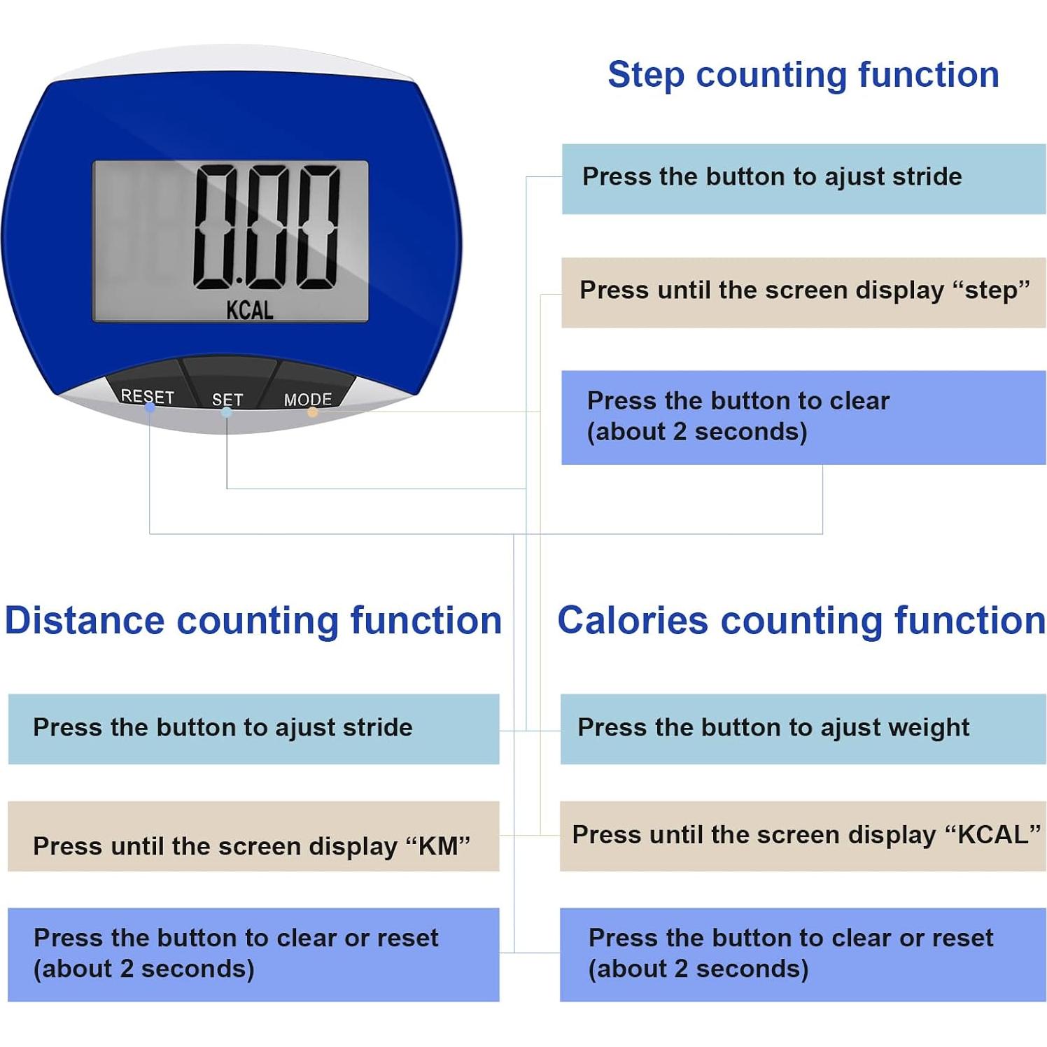 Contador de Pasos Weewooday XP6337 - 24 Piezas, Pantalla LCD
