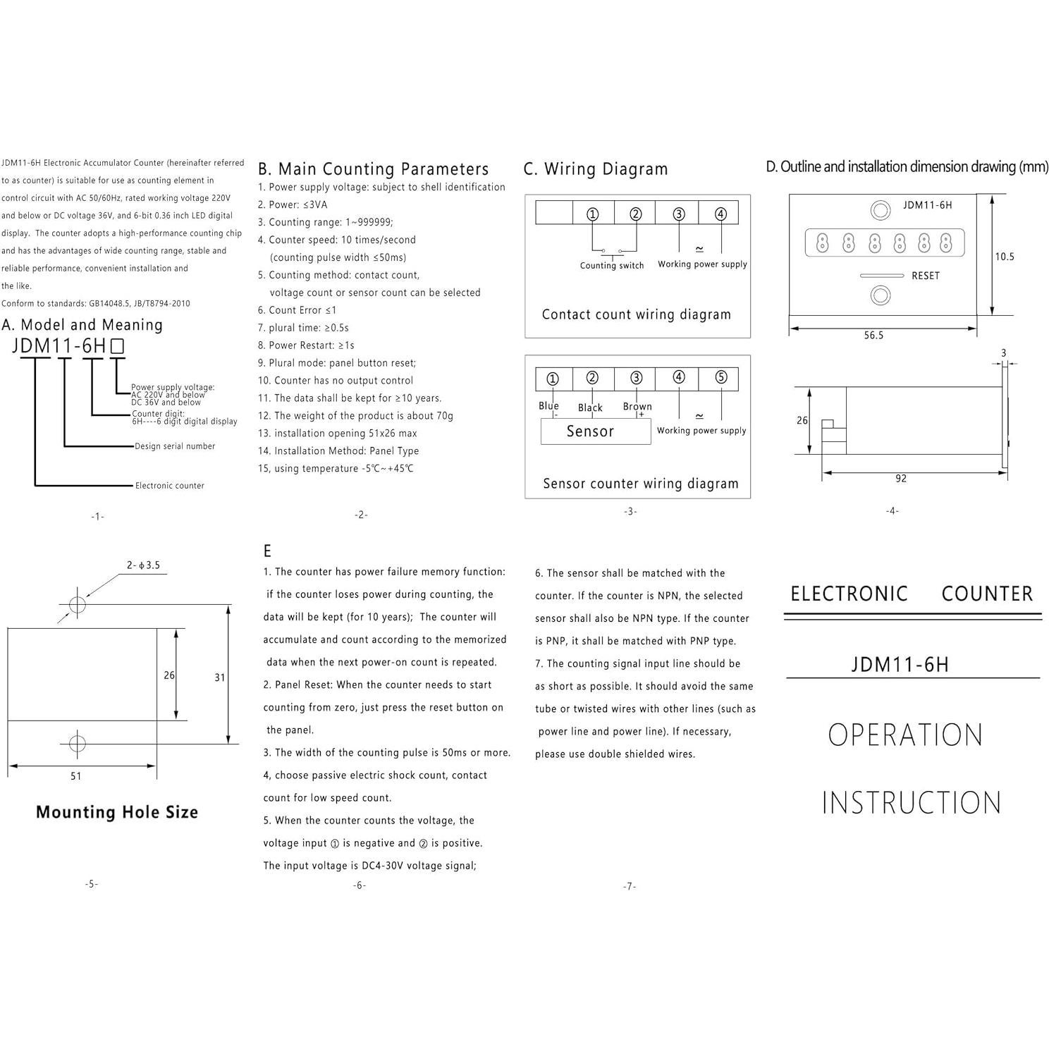 Contador Digital LED TWTADE 0-999999 con Sensor Hall 10mm