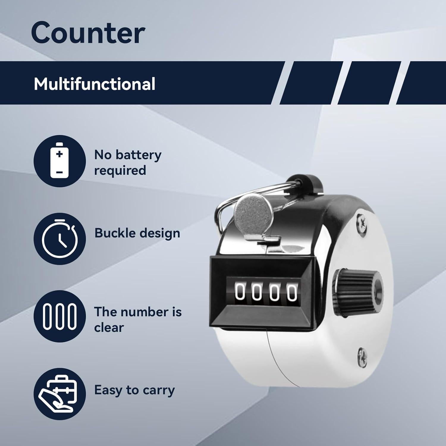 Contador de Tally Mini Kukyller 4 Dígitos Metal Plateado