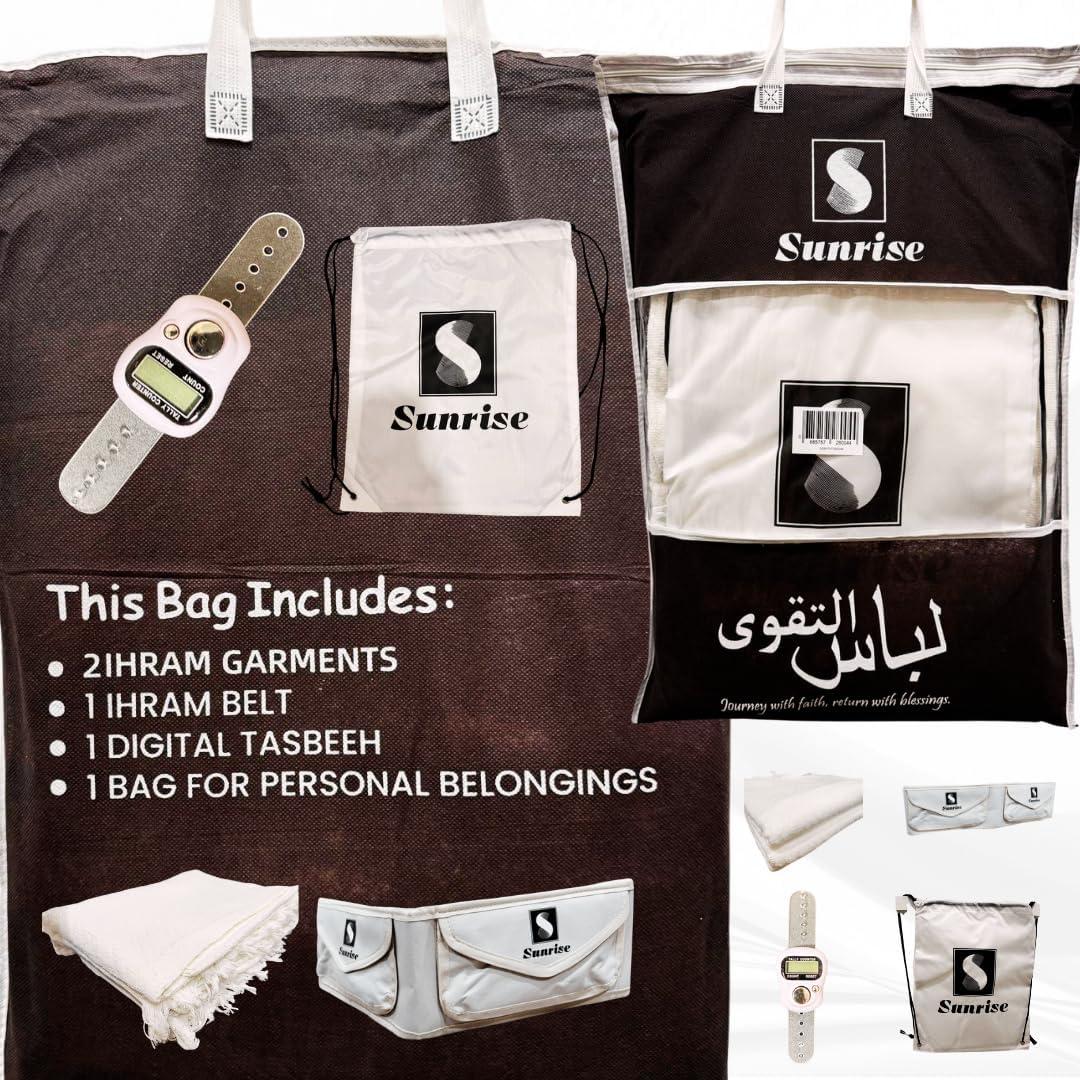 Conjunto Ihram Completo S Sunrise para Hajj y Umrah - 2 Prendas, 2 Cinturones, Contador Digital