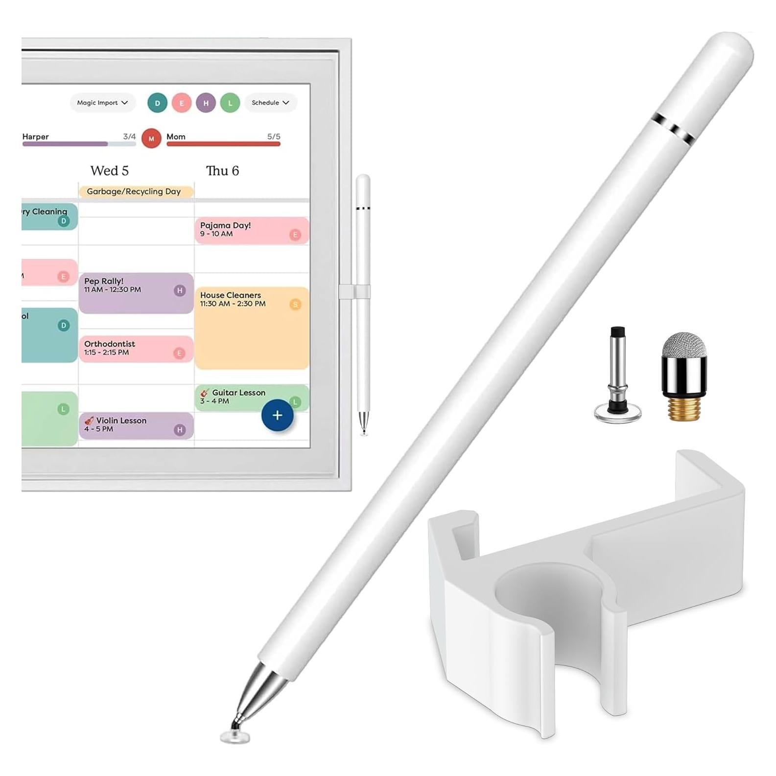 Stylus and Mount Compatible with Skylight 15 inch Calendar | Dual Tip with Mesh and Disc Tips | 2 Spare Replacement Parts | Flexiple Stylus Holder Mounts to Calendar