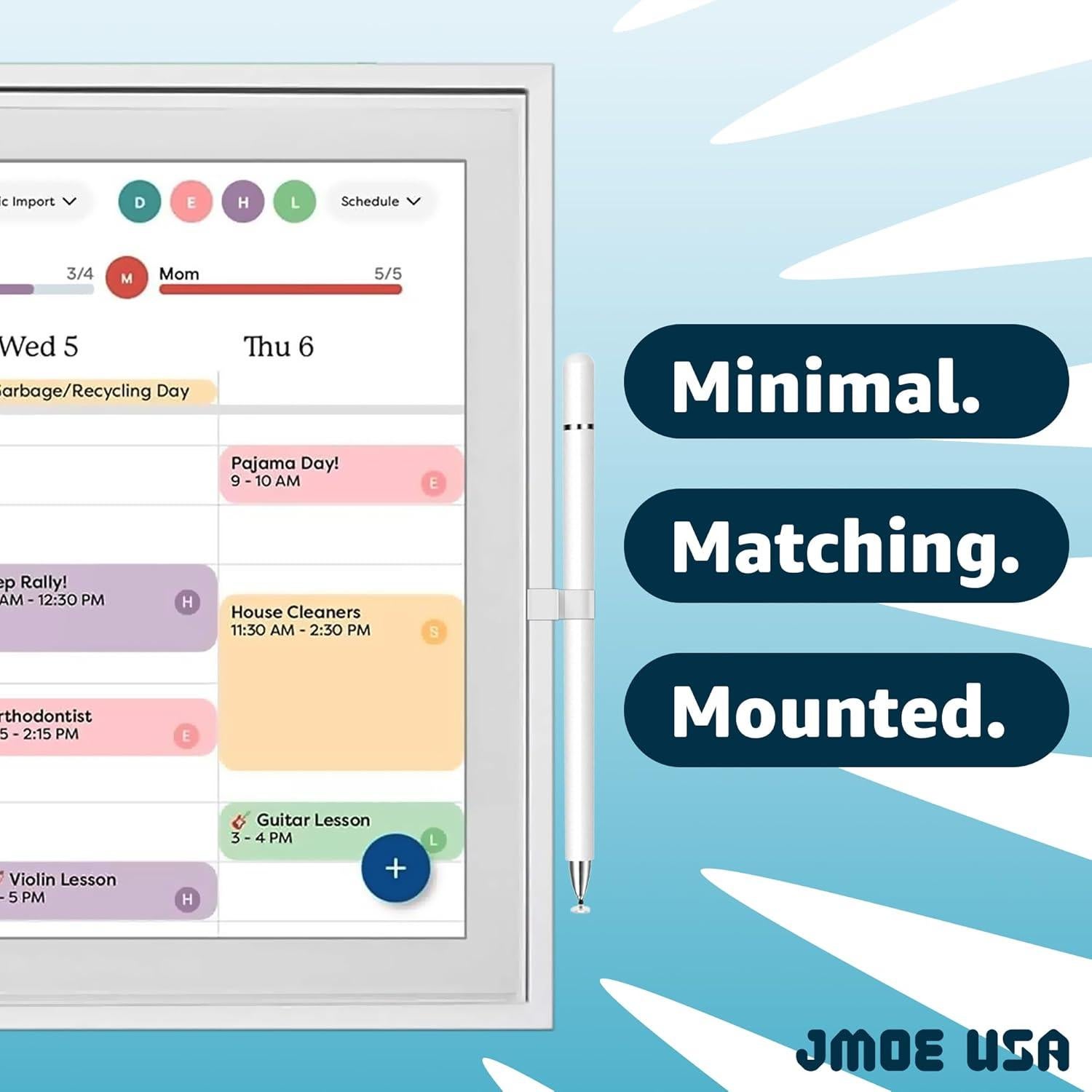 Stylus and Mount Compatible with Skylight 15 inch Calendar | Dual Tip with Mesh and Disc Tips | 2 Spare Replacement Parts | Flexiple Stylus Holder Mounts to Calendar