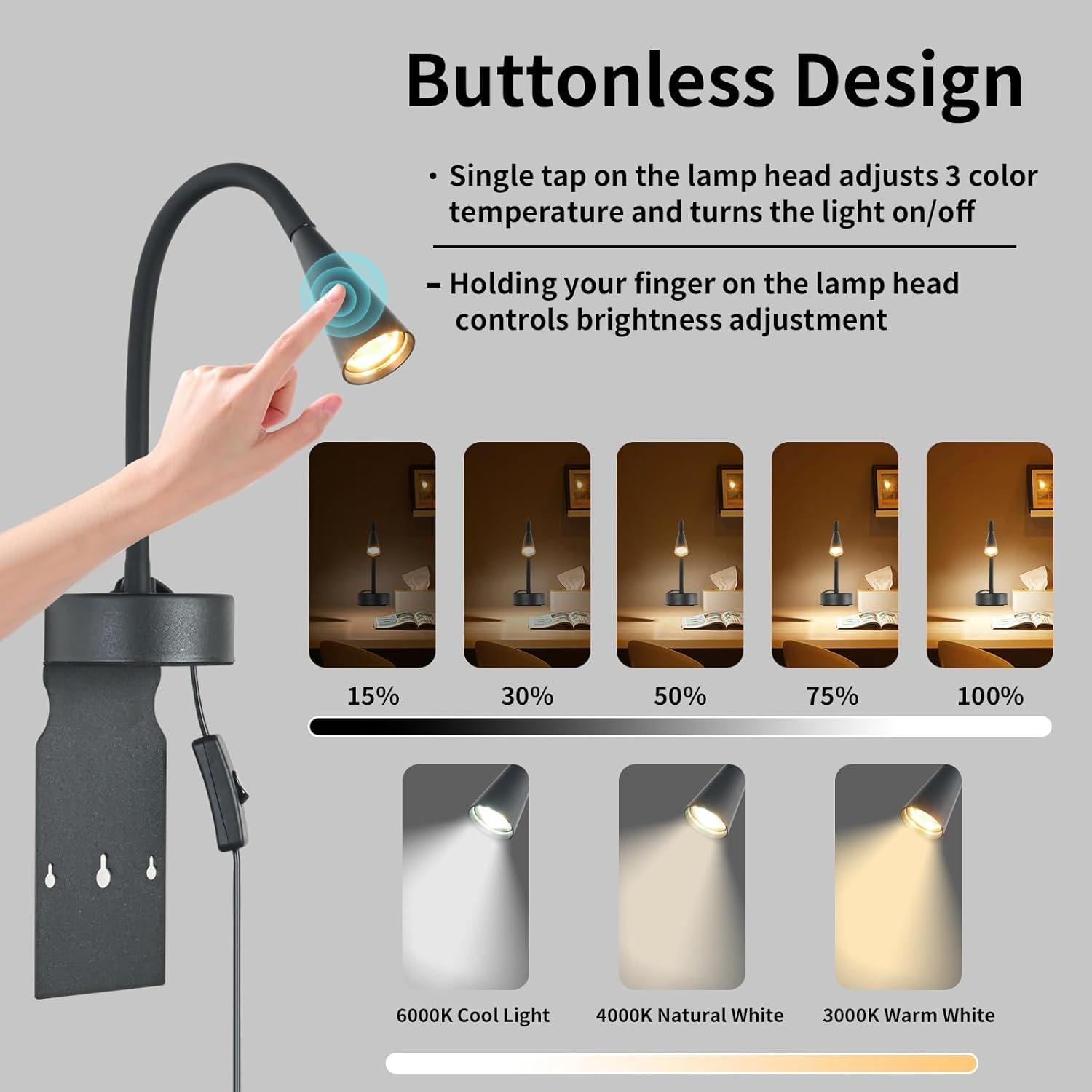 Luz de Lectura Regulable MOLUOLA con Cuello de Ganso 36cm