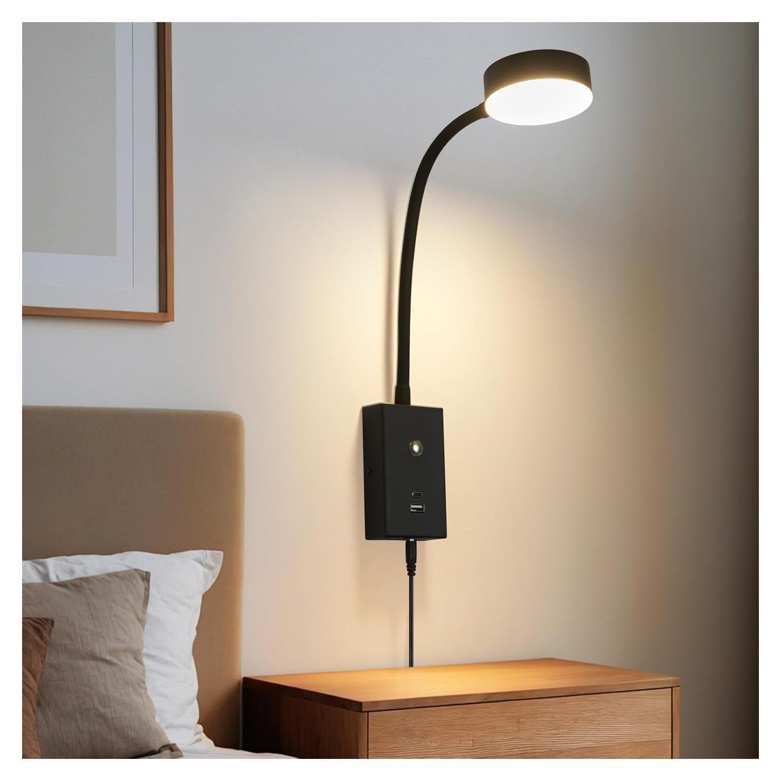 Luz de Lectura LED Montada en Pared NOVCAND con USB y Brazo Flexible