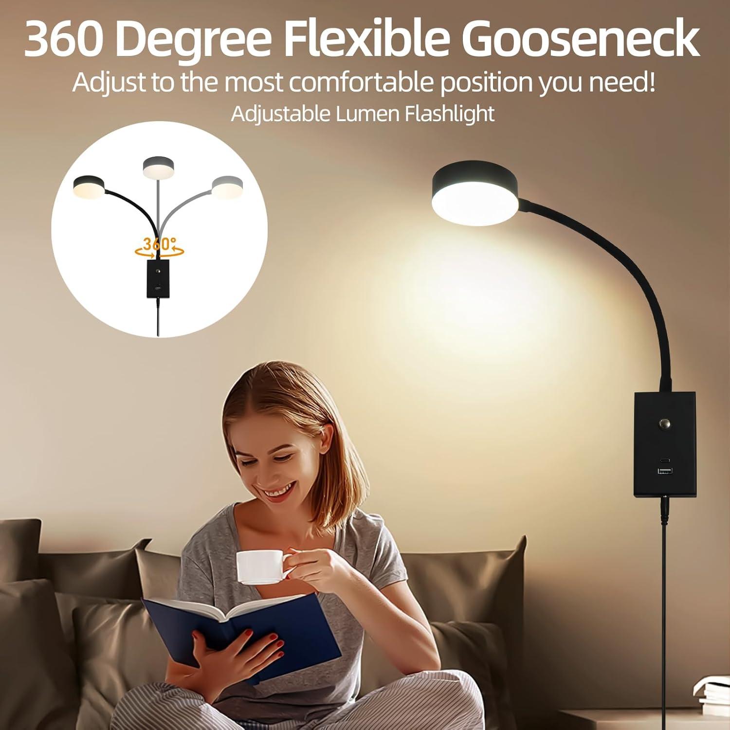 Luz de Lectura LED Montada en Pared NOVCAND con USB y Brazo Flexible