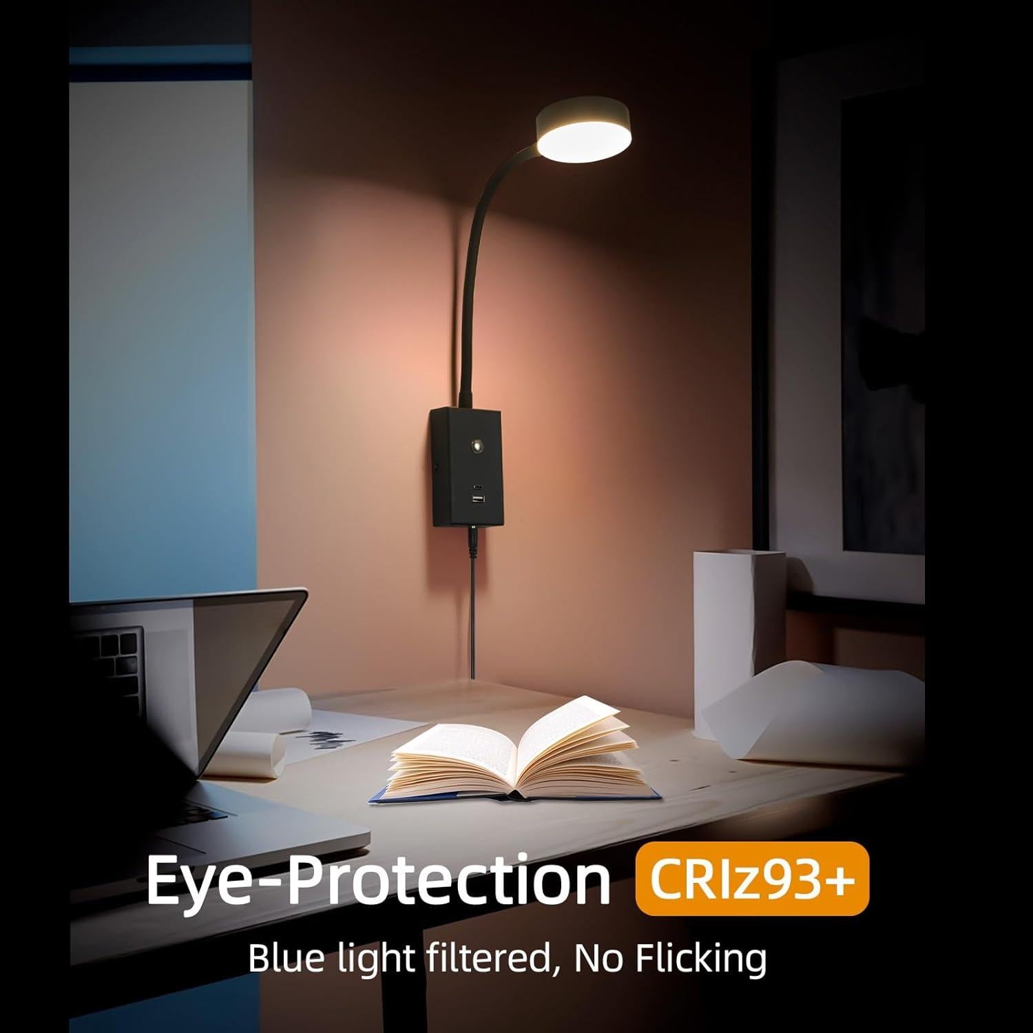 Luz de Lectura LED Montada en Pared NOVCAND con USB y Brazo Flexible