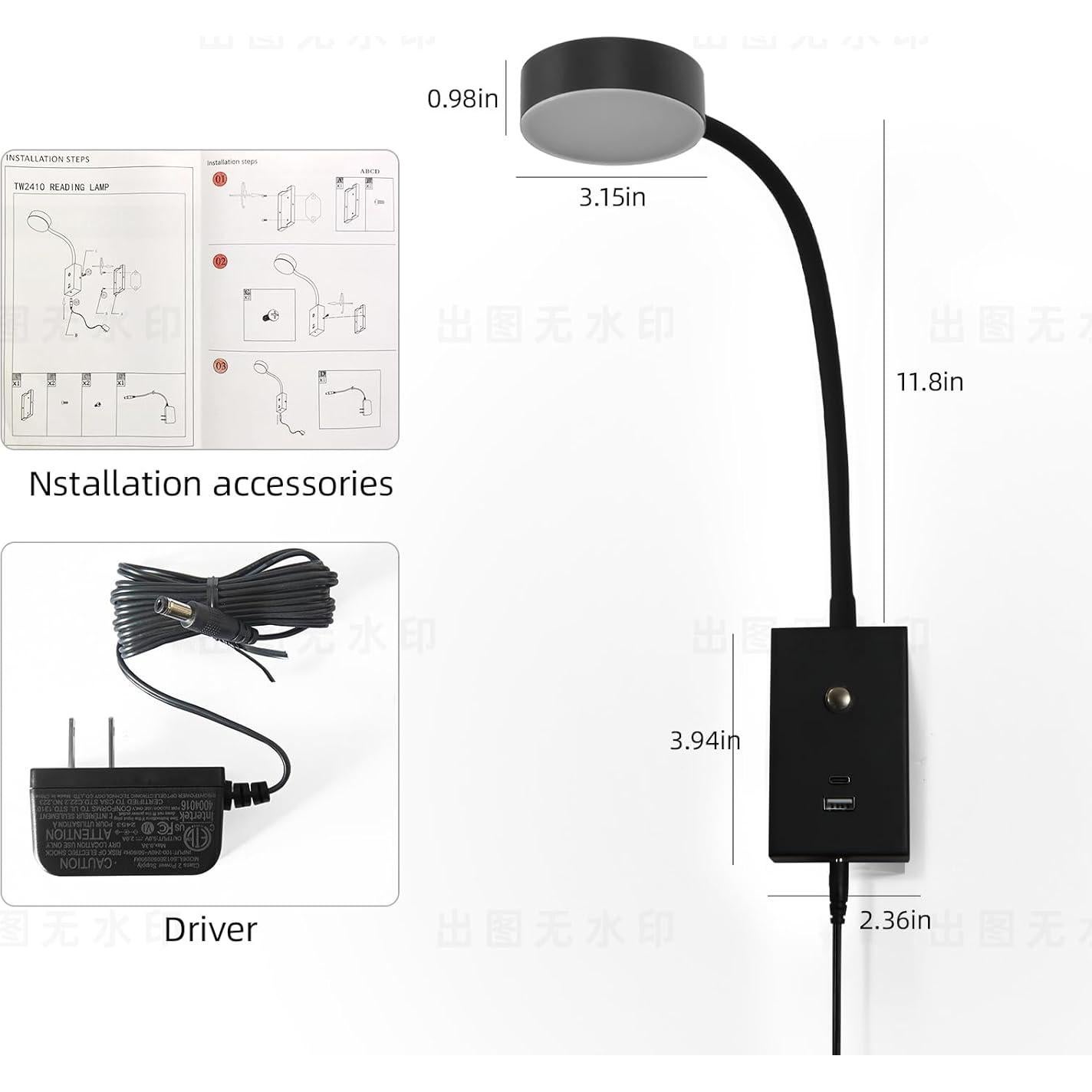 Luz de Lectura LED Montada en Pared NOVCAND con USB y Brazo Flexible