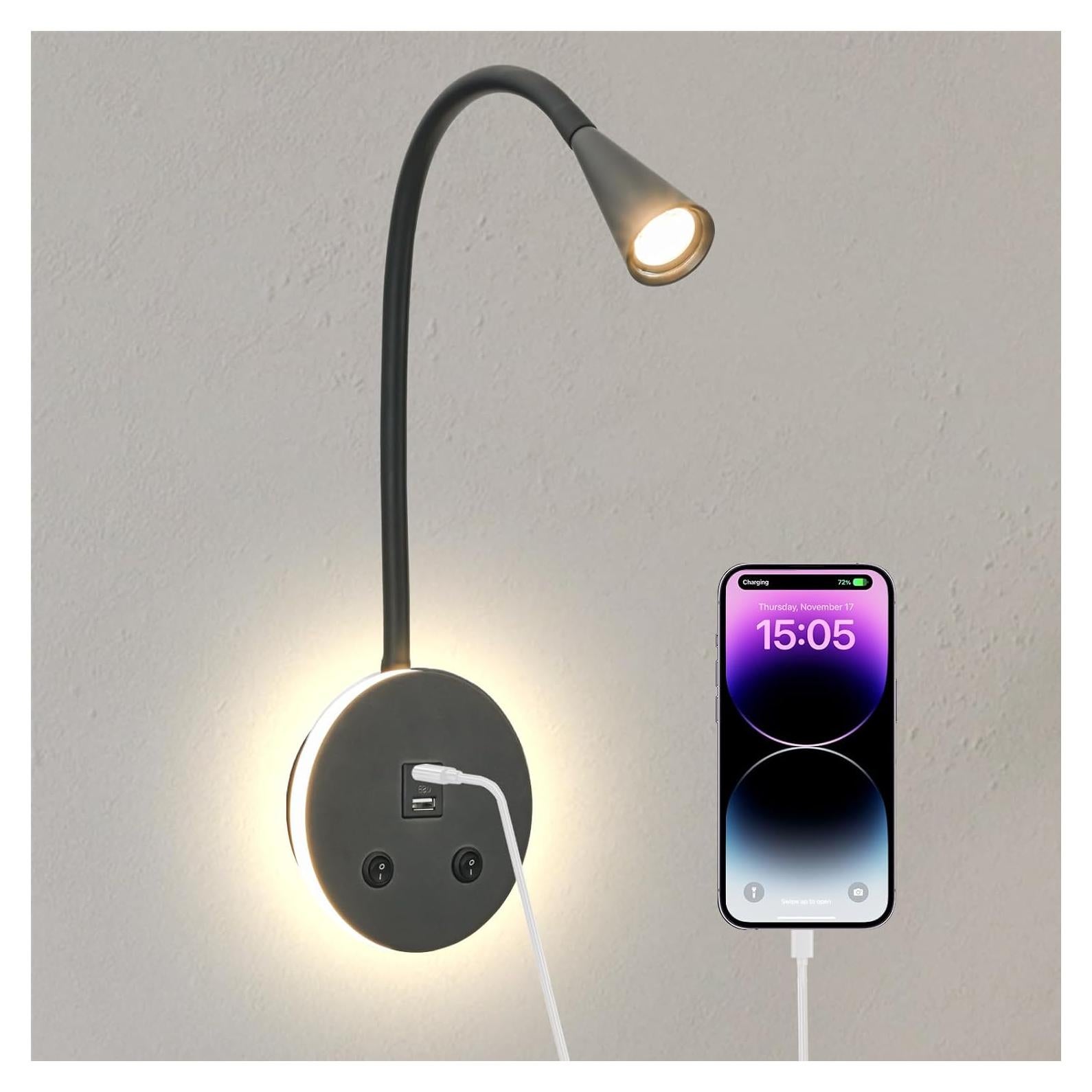 Luz de Lectura LED MOLUOLA S21 con USB y Cuello de Ganso Negro