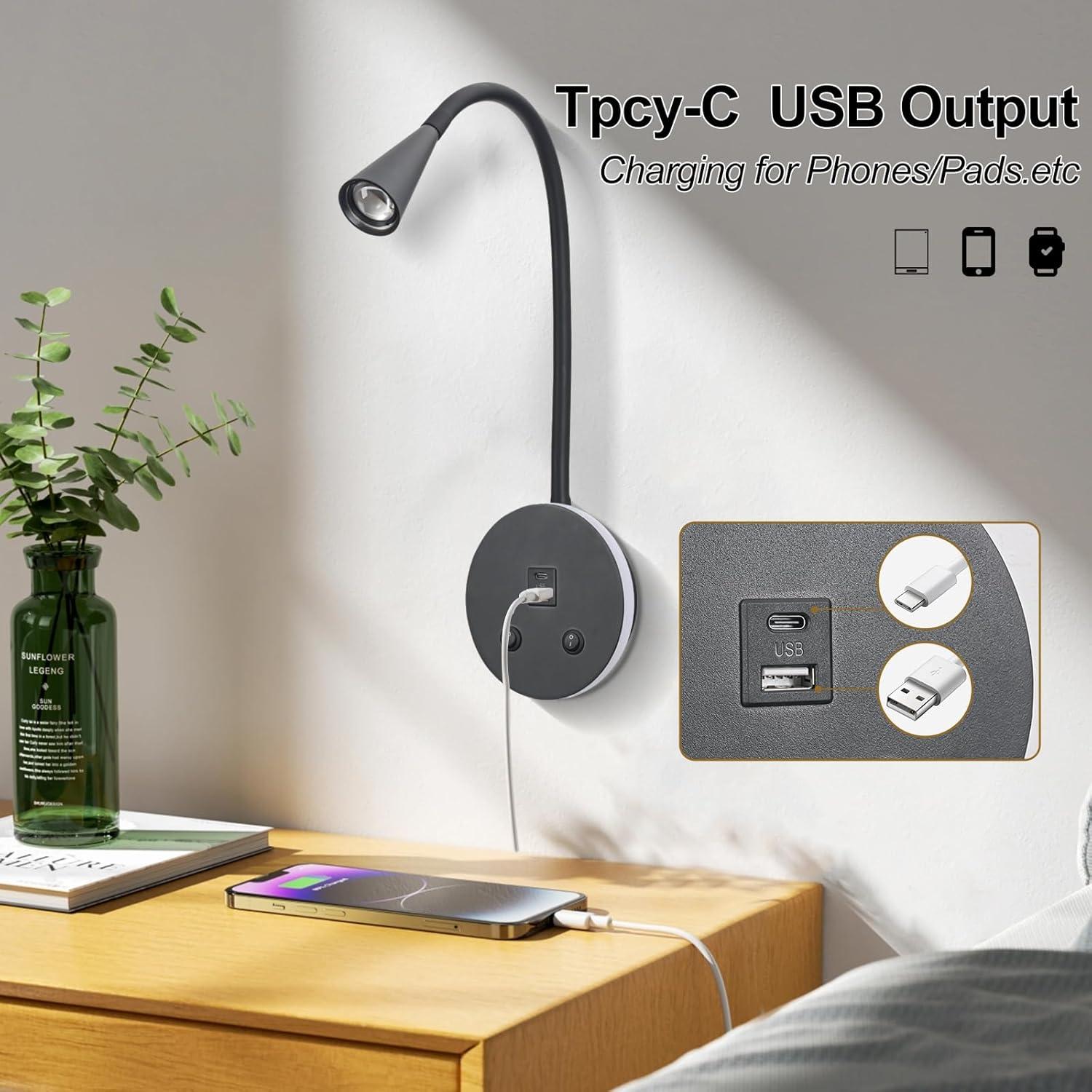 Luz de Lectura LED MOLUOLA S21 con USB y Cuello de Ganso Negro