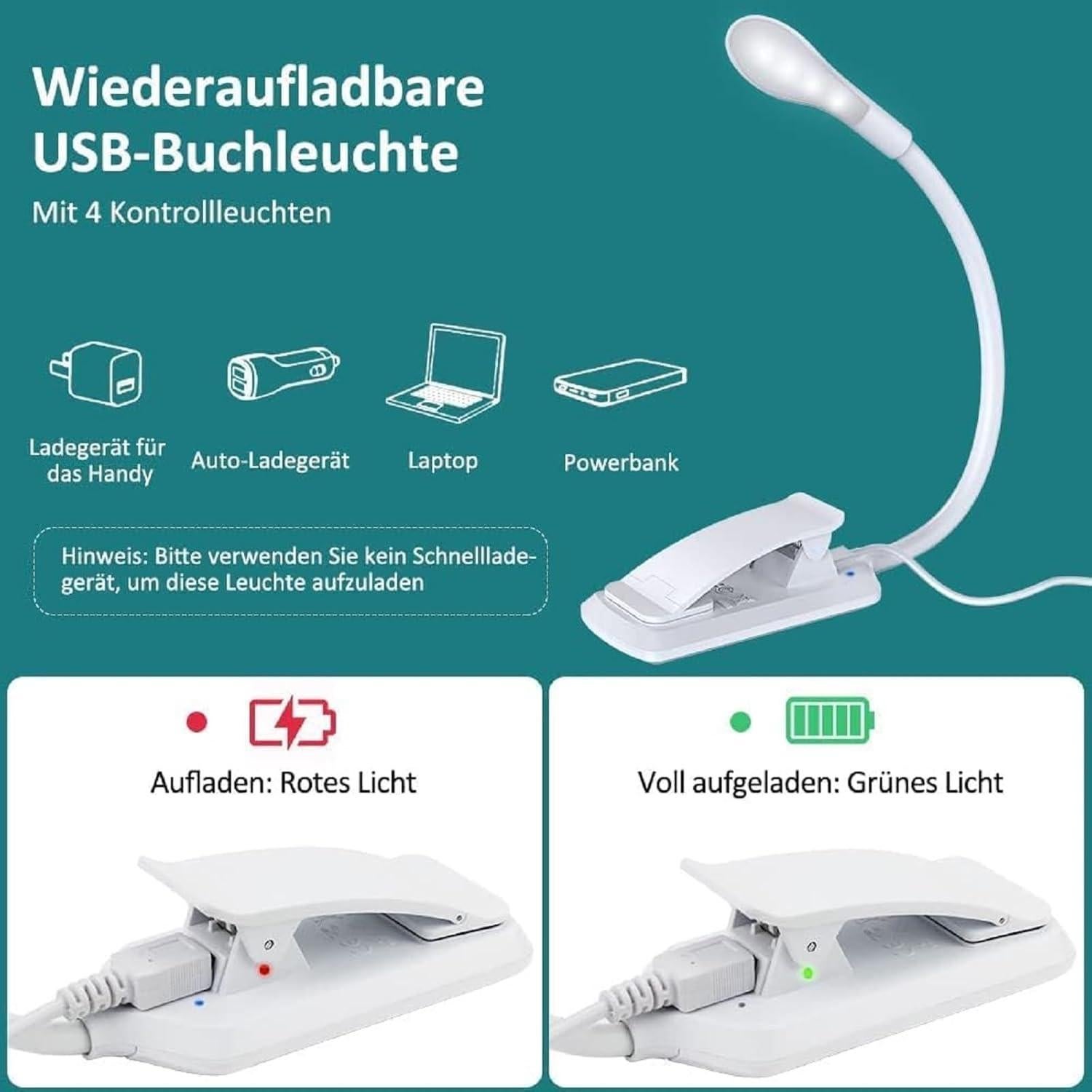 Luz de Libro LED SZYQ Recargable USB 3 Colores Brillo Ajustable