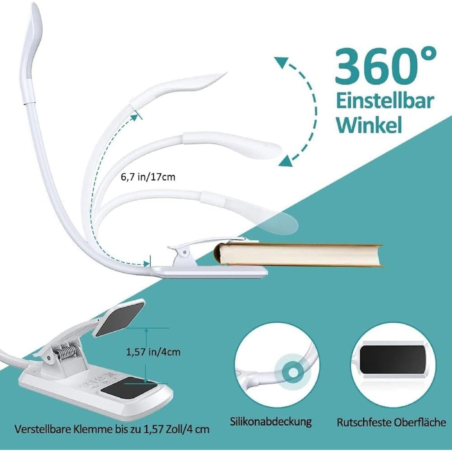 Luz de Libro LED SZYQ Recargable USB 3 Colores Brillo Ajustable