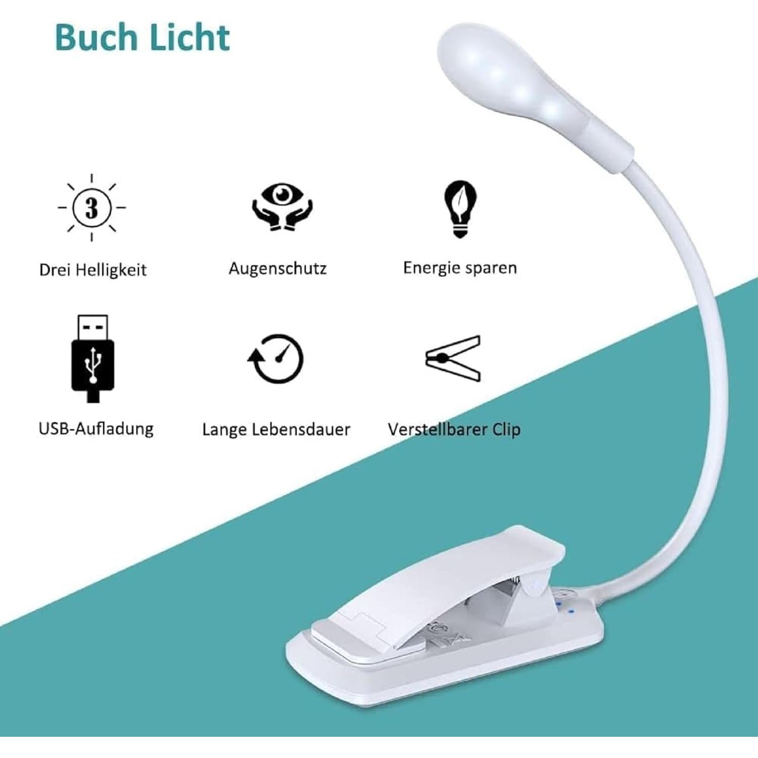 Luz de Libro LED SZYQ Recargable USB 3 Colores Brillo Ajustable