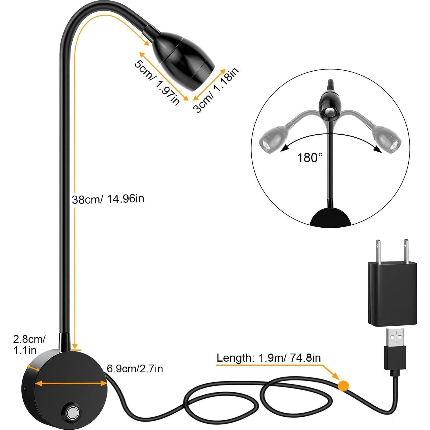 Luz de Lectura LED ERAY Montada en Pared 2p Dimmable 3000K