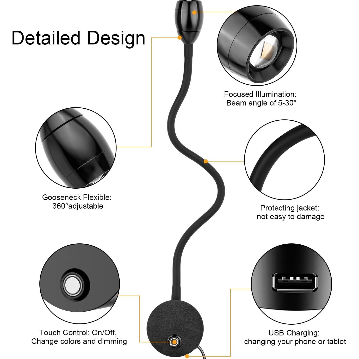 Luz de Lectura LED ERAY Montada en Pared 2p Dimmable 3000K