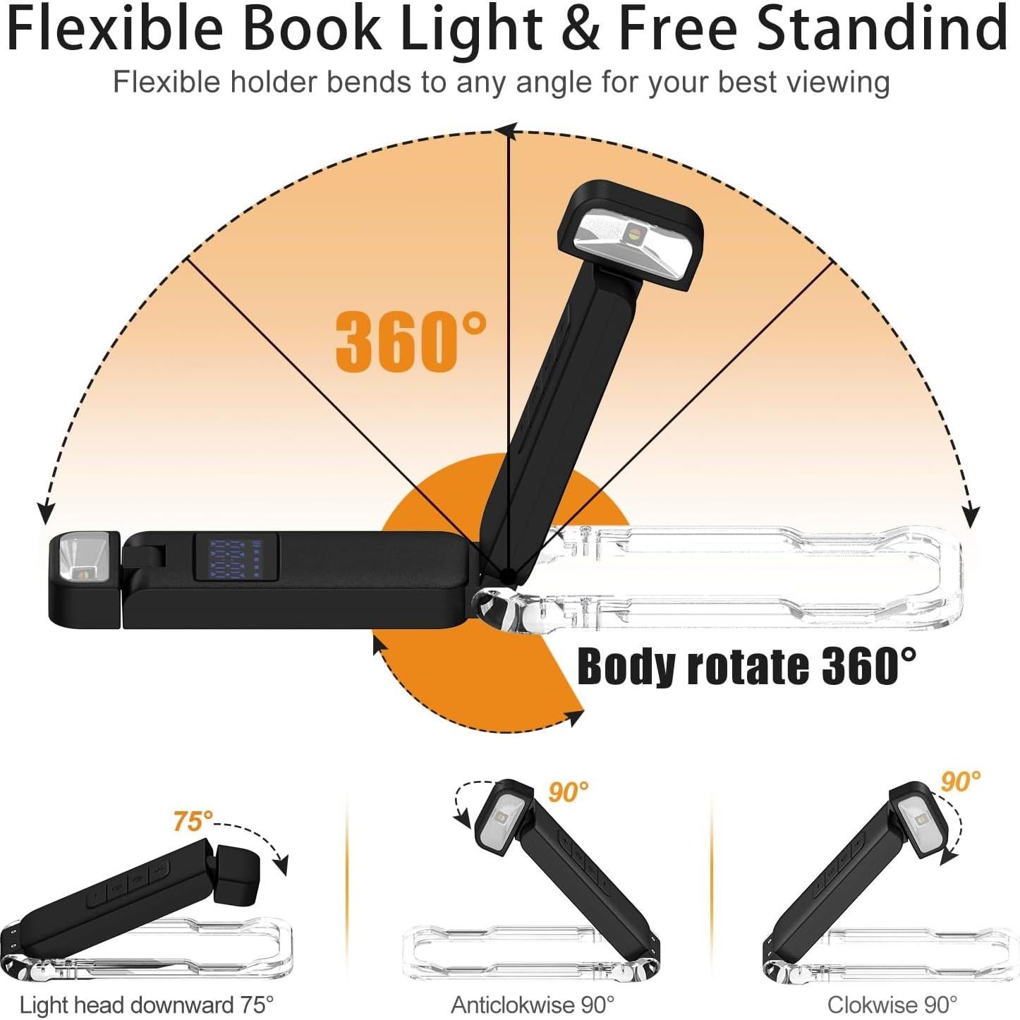 Luz de Lectura LED Recargable SFV Clip-on 3 Modos 80H Negro