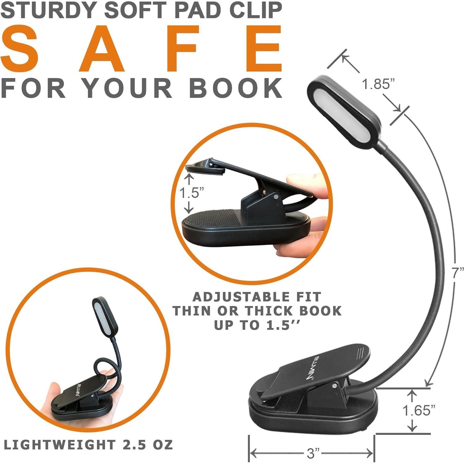 Luz de Libro LED Fitlumin Recargable 3000K con Clip