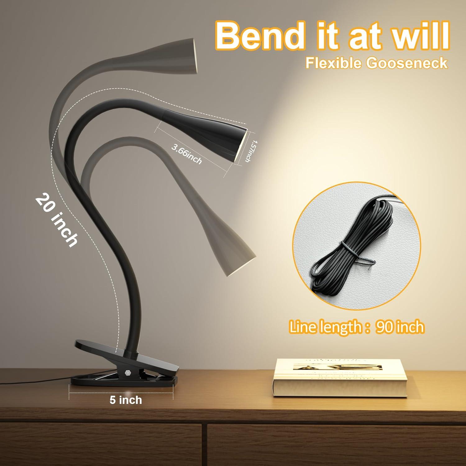 Lámpara de libro LED TOPMB con clip flexible 5W 3000K negra