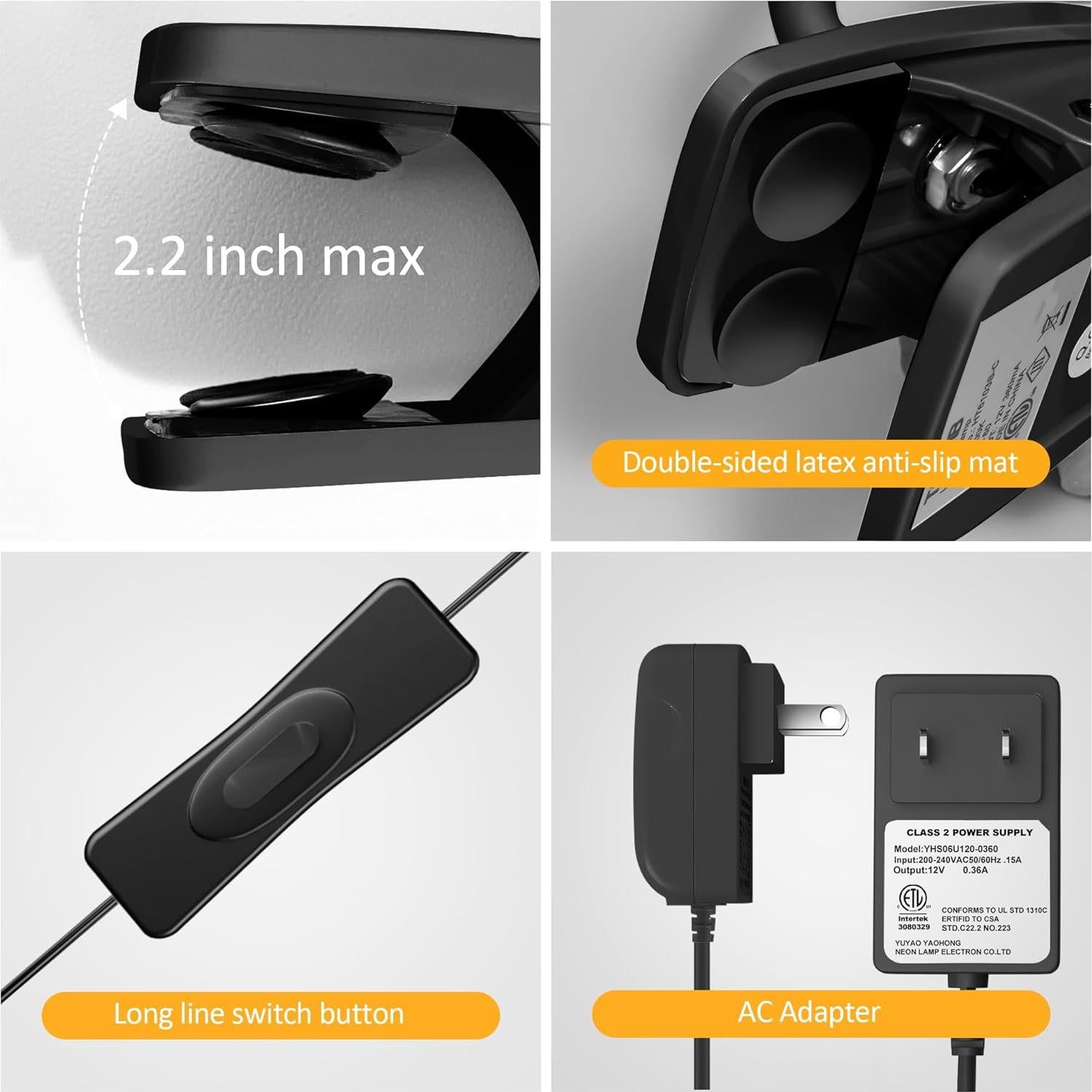 Lámpara de libro LED TOPMB con clip flexible 5W 3000K negra