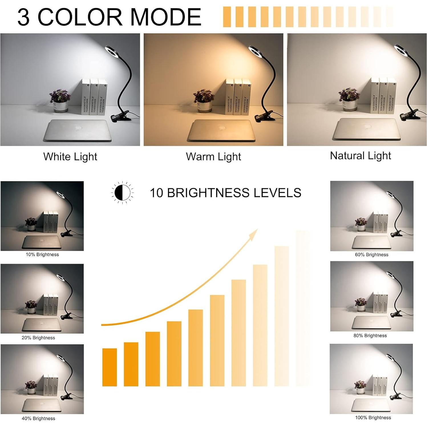 Luz de lectura con clip QQAPPU 48 LED 3 modos 10 niveles brillo