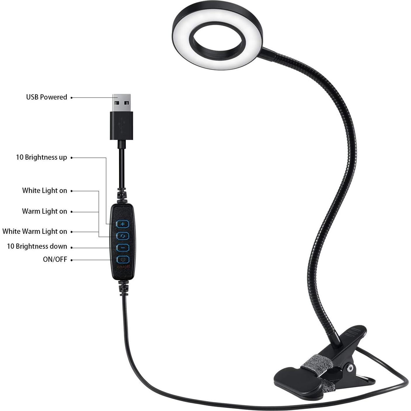 Luz de lectura con clip QQAPPU 48 LED 3 modos 10 niveles brillo