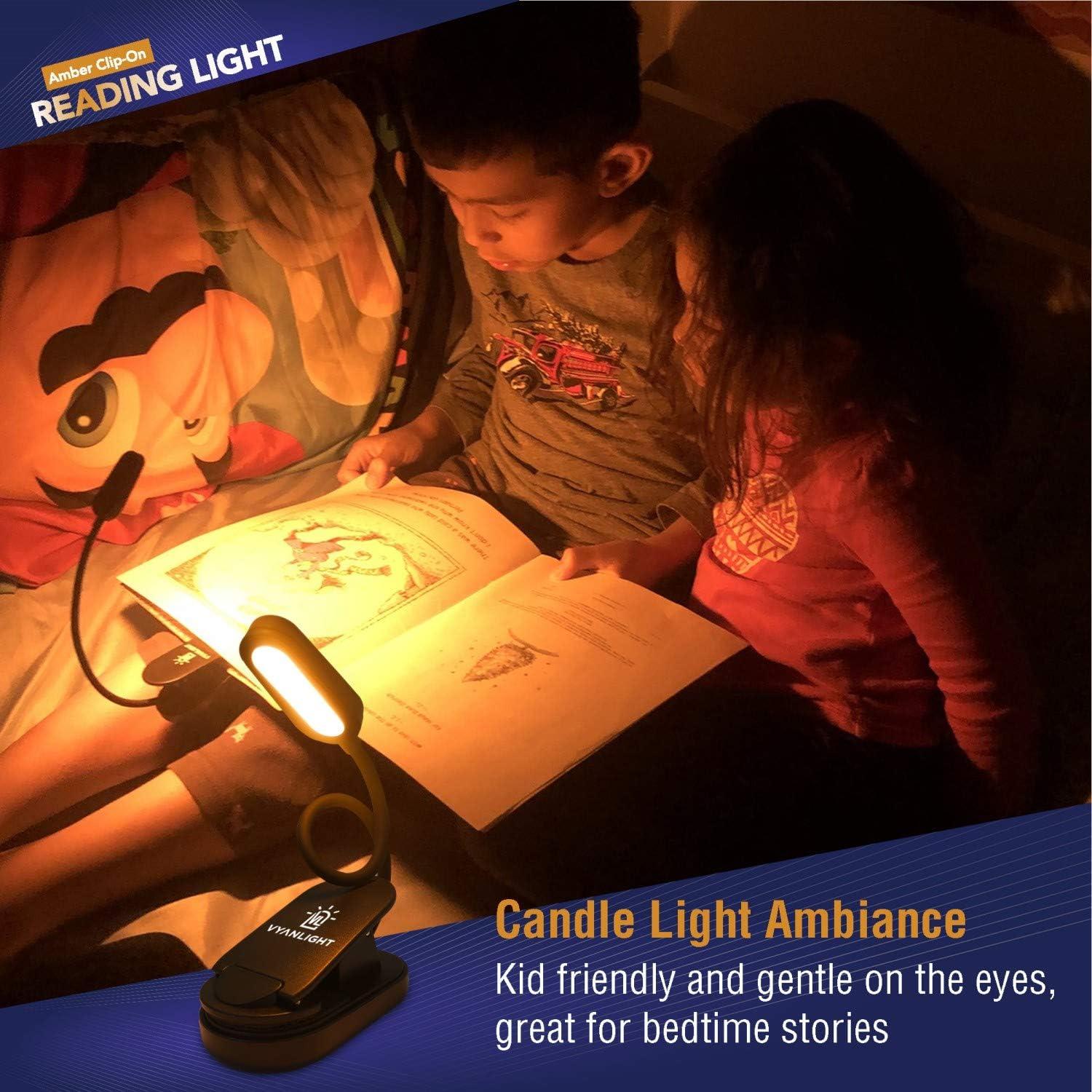 Luz de libro VYANLIGHT LED recargable ámbar 1600K con clip