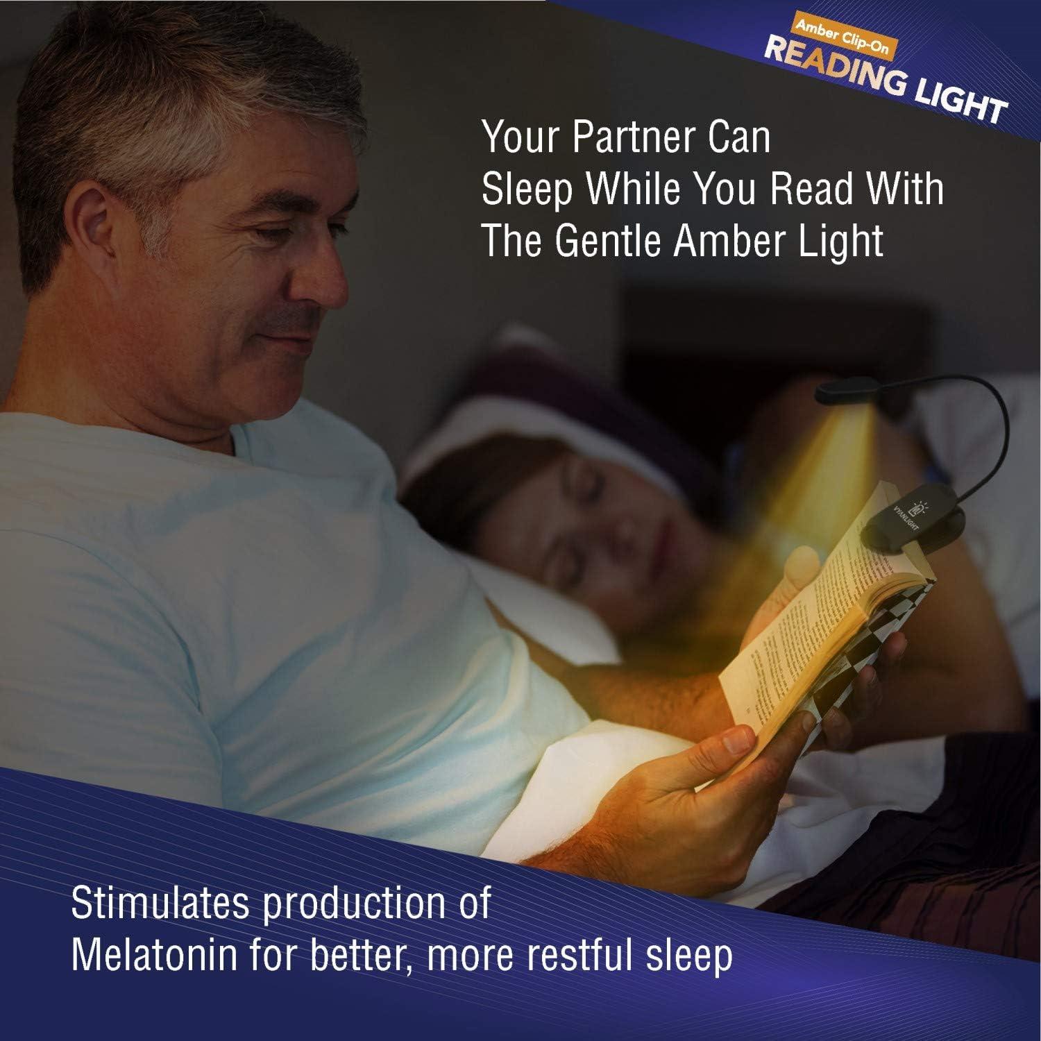 Luz de libro VYANLIGHT LED recargable ámbar 1600K con clip