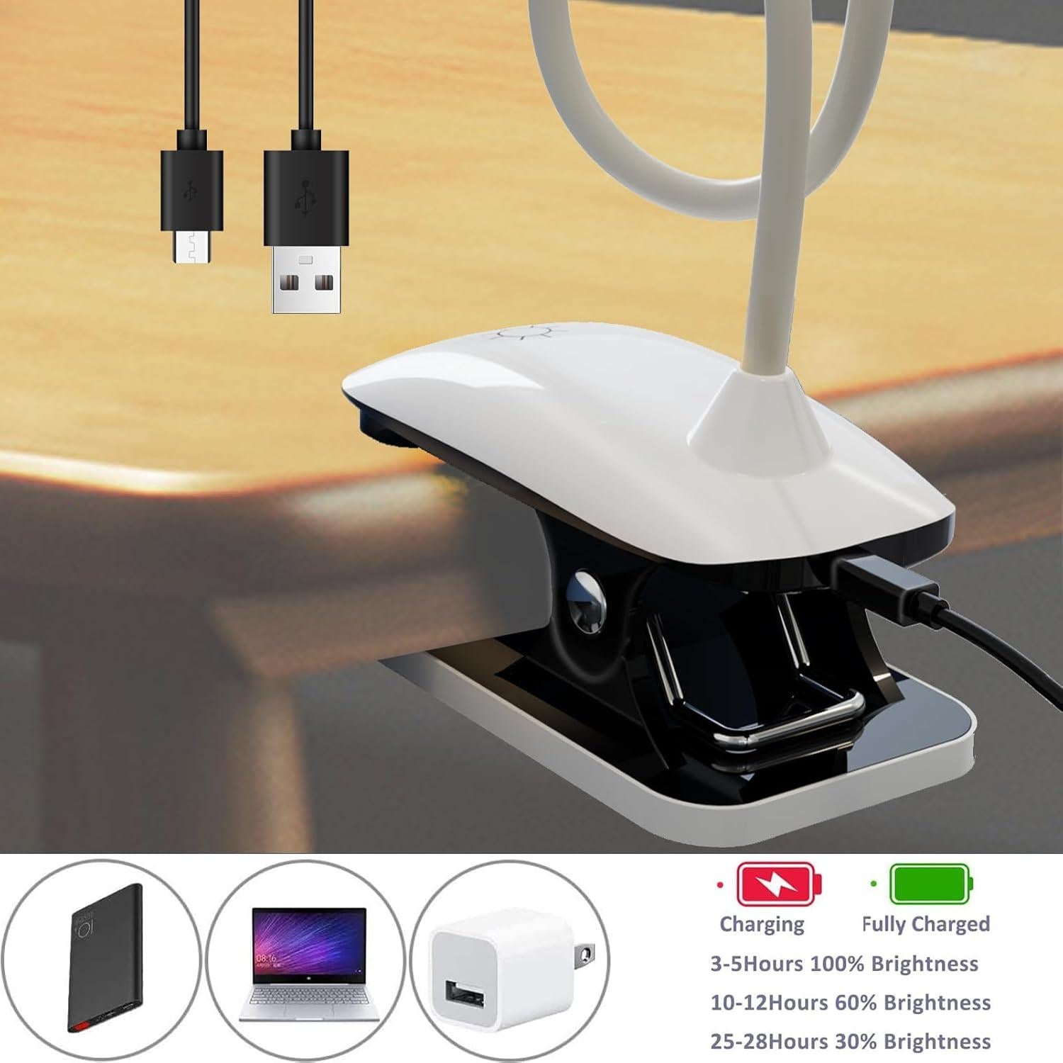 Luz de Lectura Clip On GCDFGV Recargable USB 5W Regulable