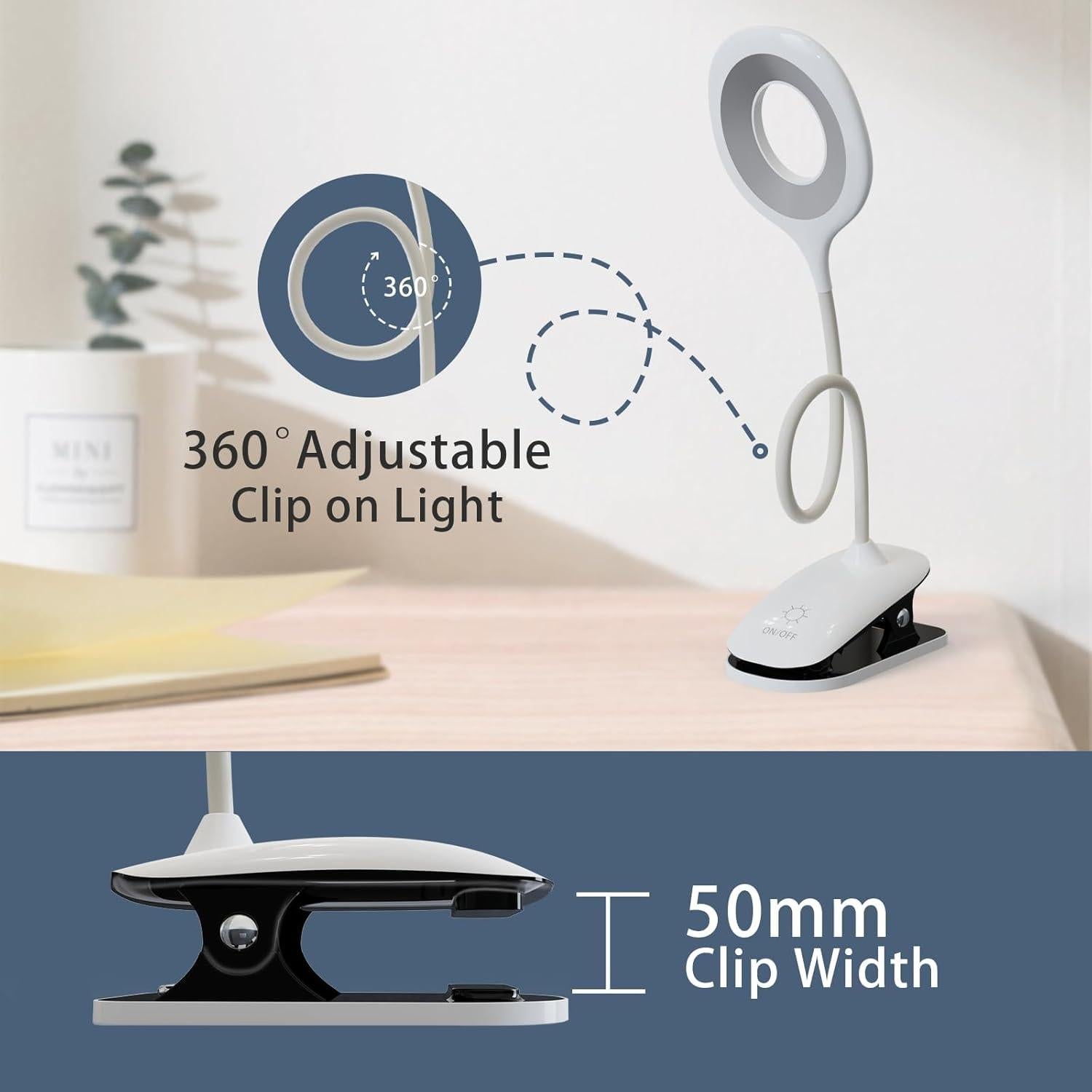 Luz de Lectura Clip On GCDFGV Recargable USB 5W Regulable