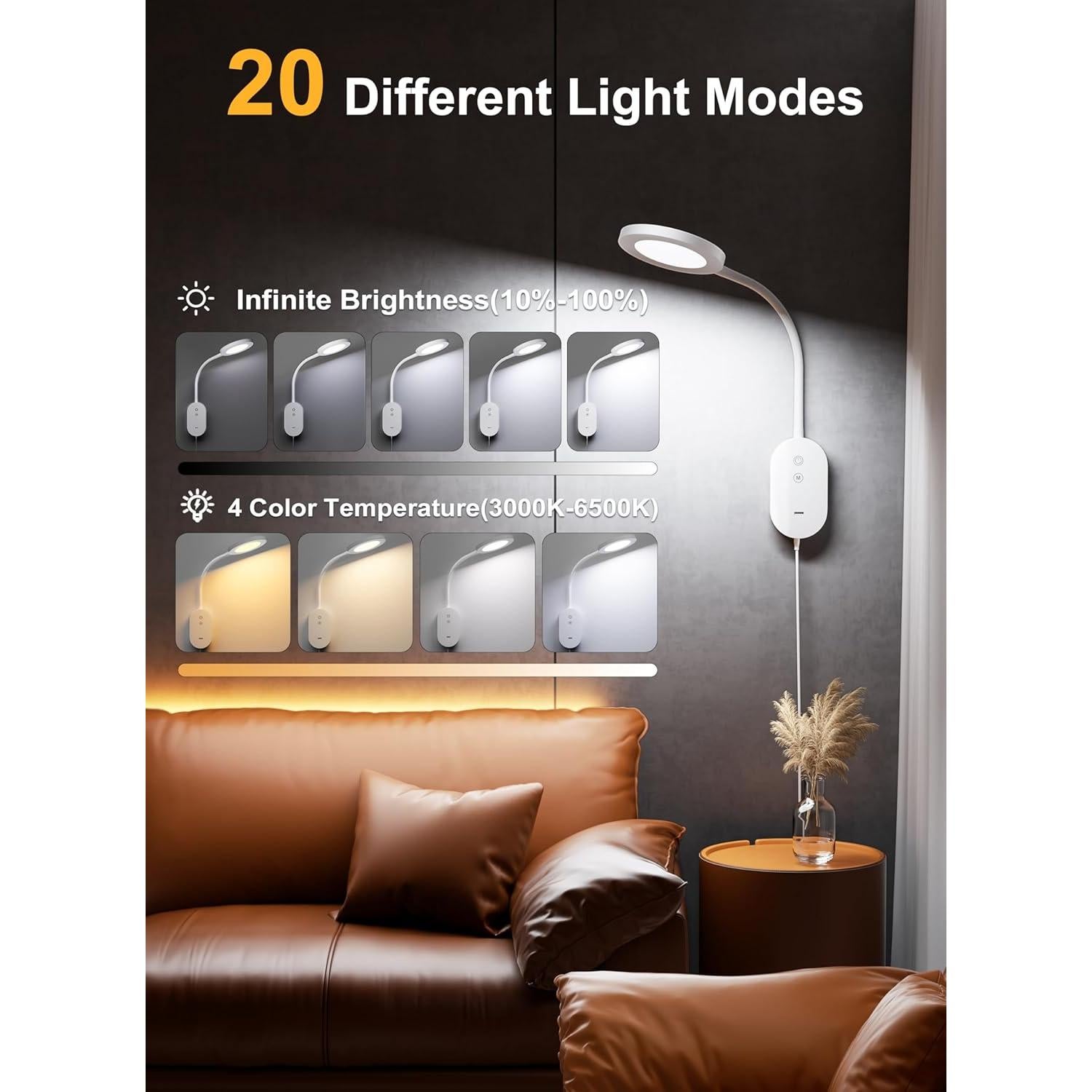 Lámpara de Lectura LED TOPMB con USB y 4 Modos de Color