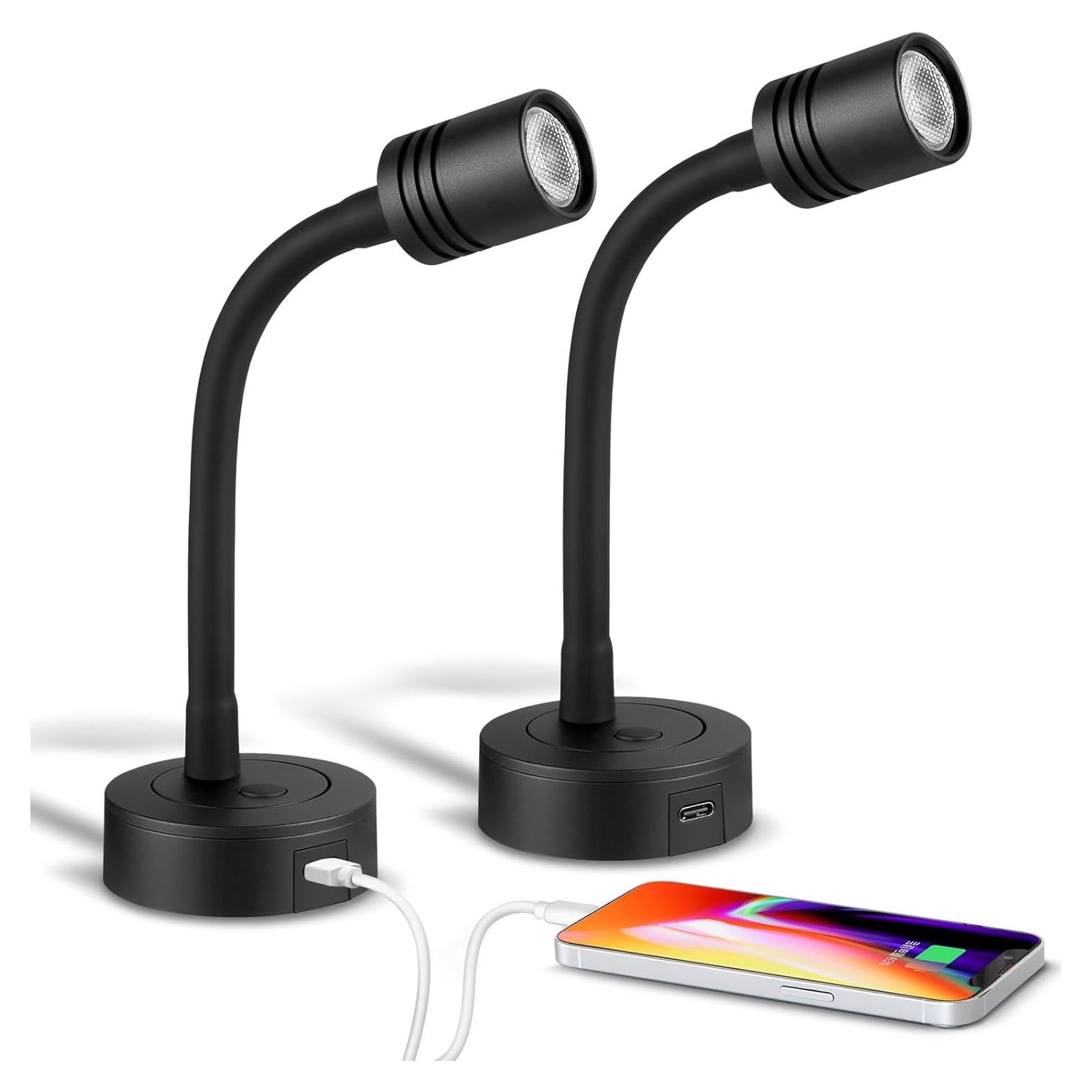 Luz de lectura LED Obeaming 12V regulable con USB-C - 2 unidades