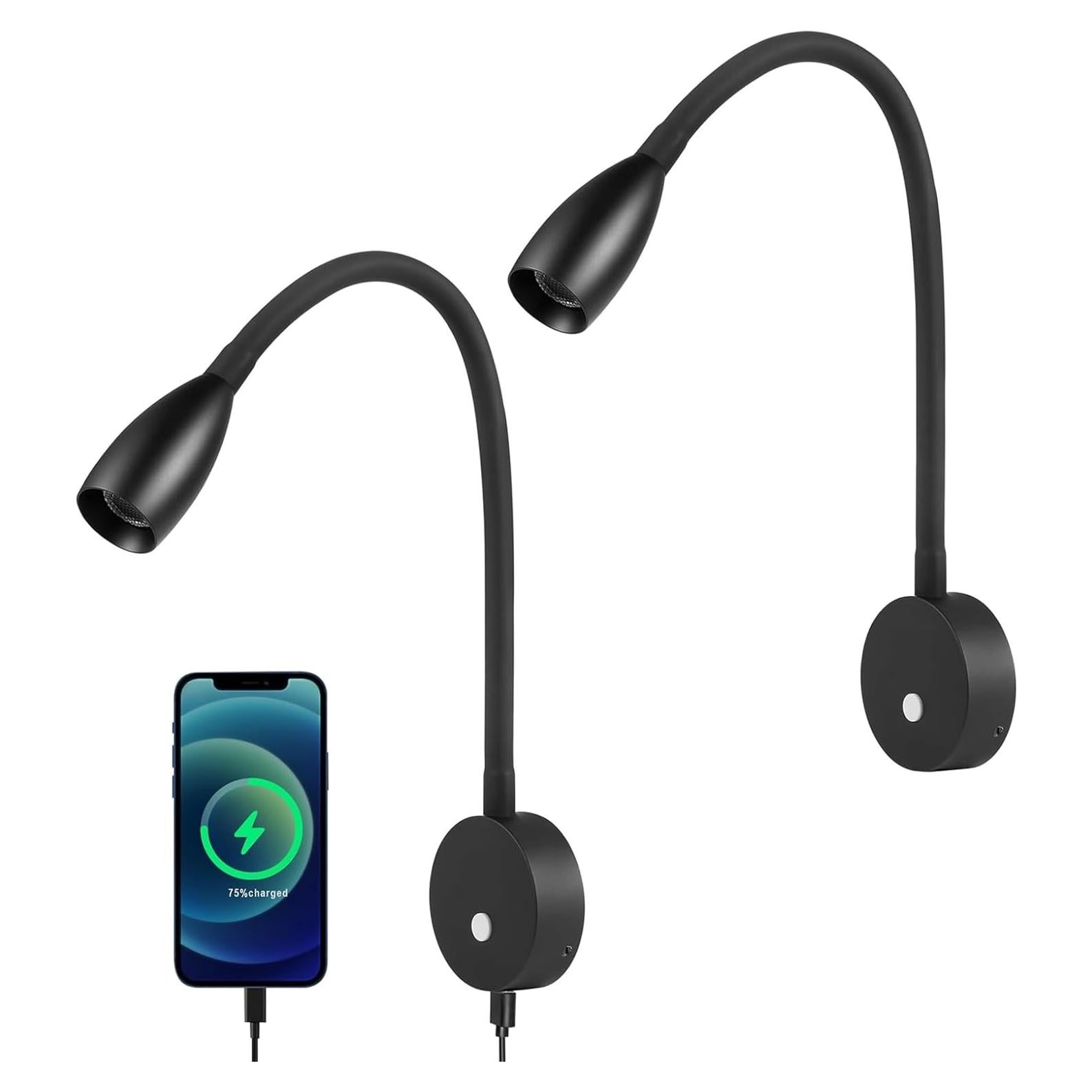 Paquete de 2 Luces de Lectura LED Obeaming 12V Regulables USB