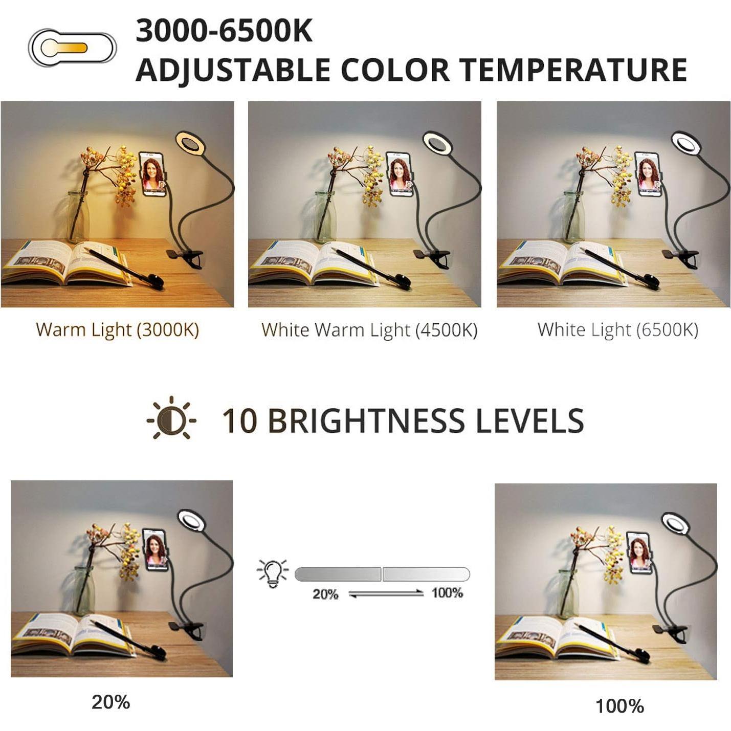 Luz de lectura LED con soporte para teléfono celular 360°