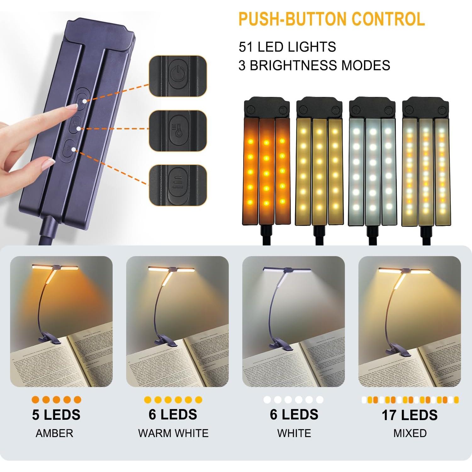 Luz de Libro Recargable HOVOYNN T-Head 51 LED 1000mAh