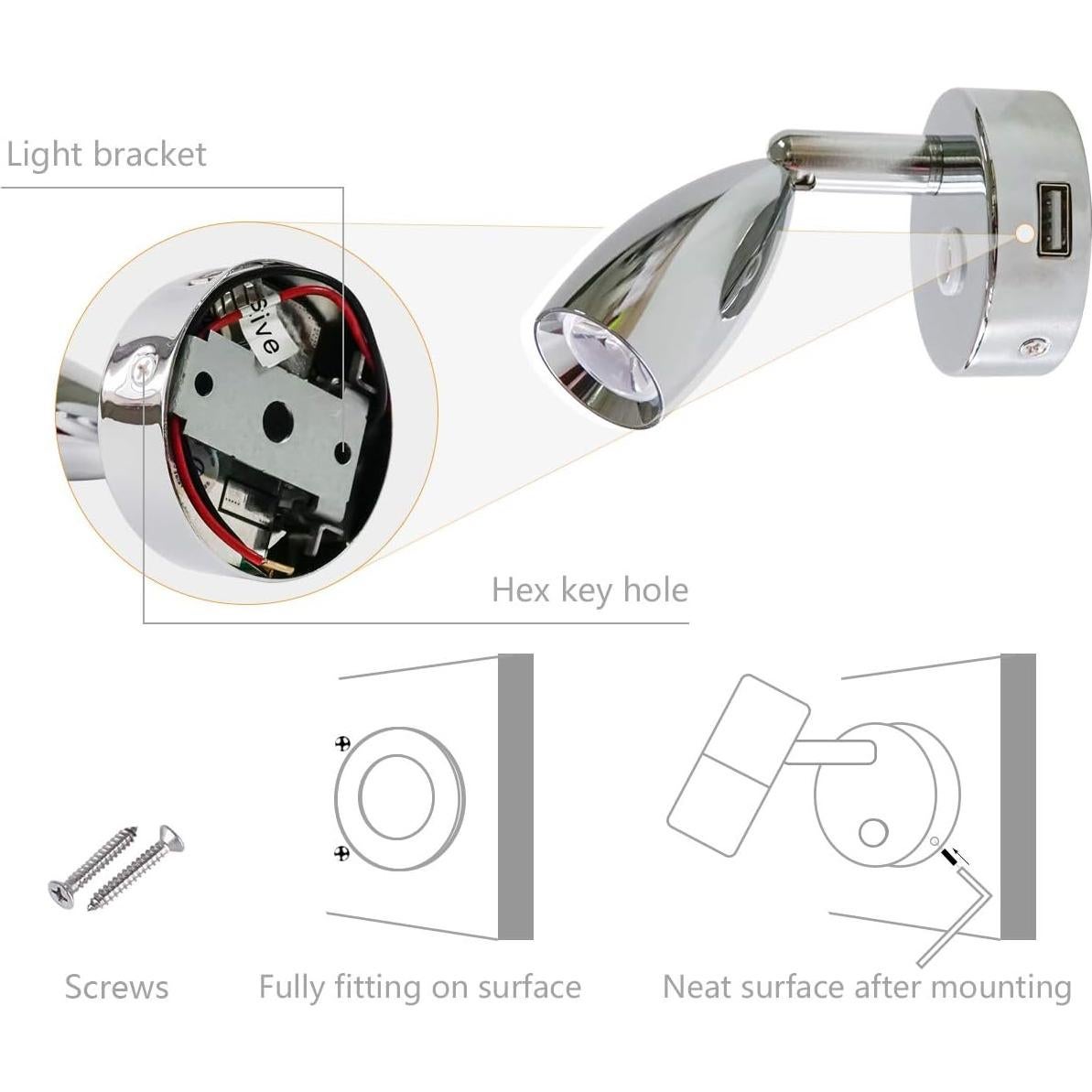 Lámpara de Lectura USB THALASSA 12V Regulable 2 Unidades