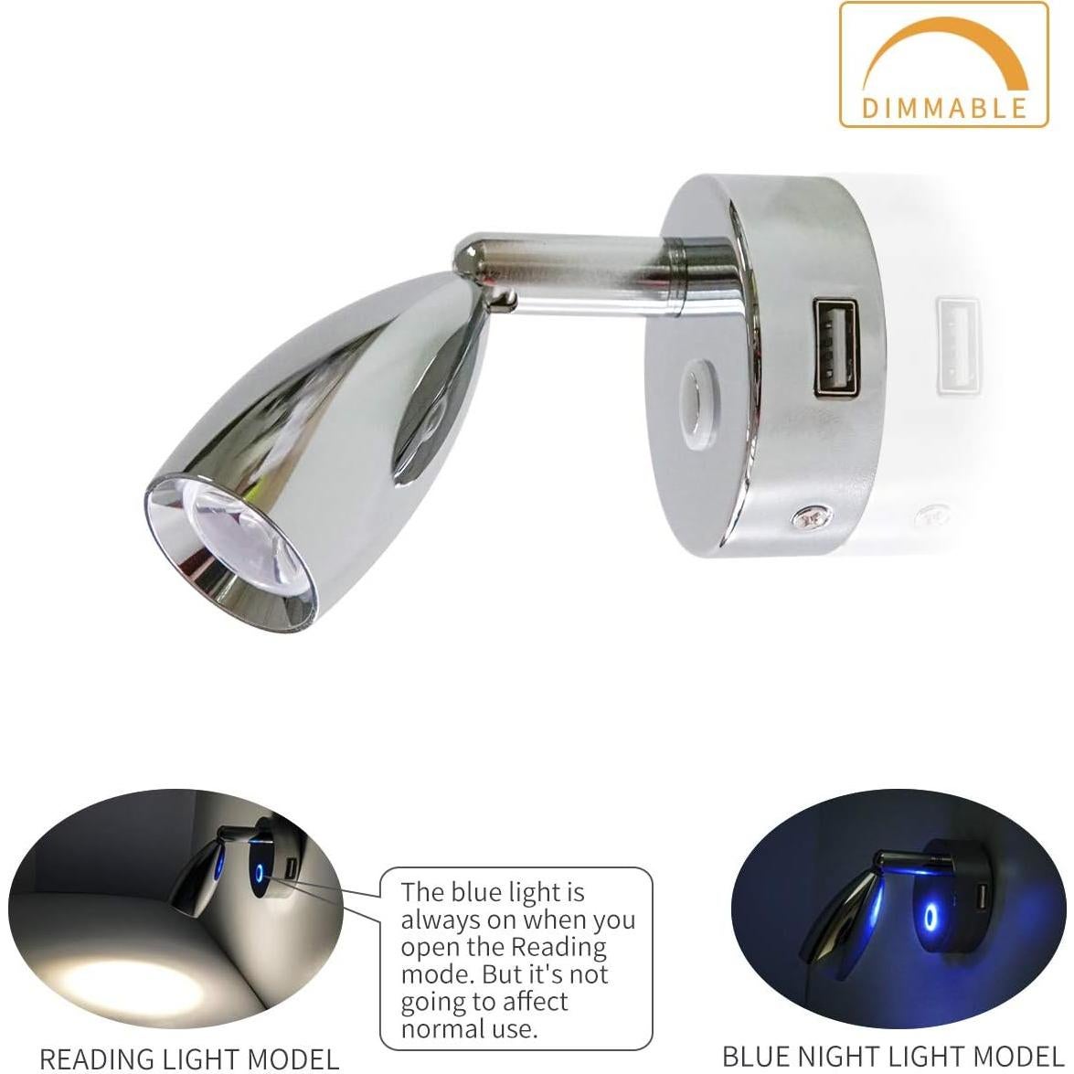 Lámpara de Lectura USB THALASSA 12V Regulable 2 Unidades