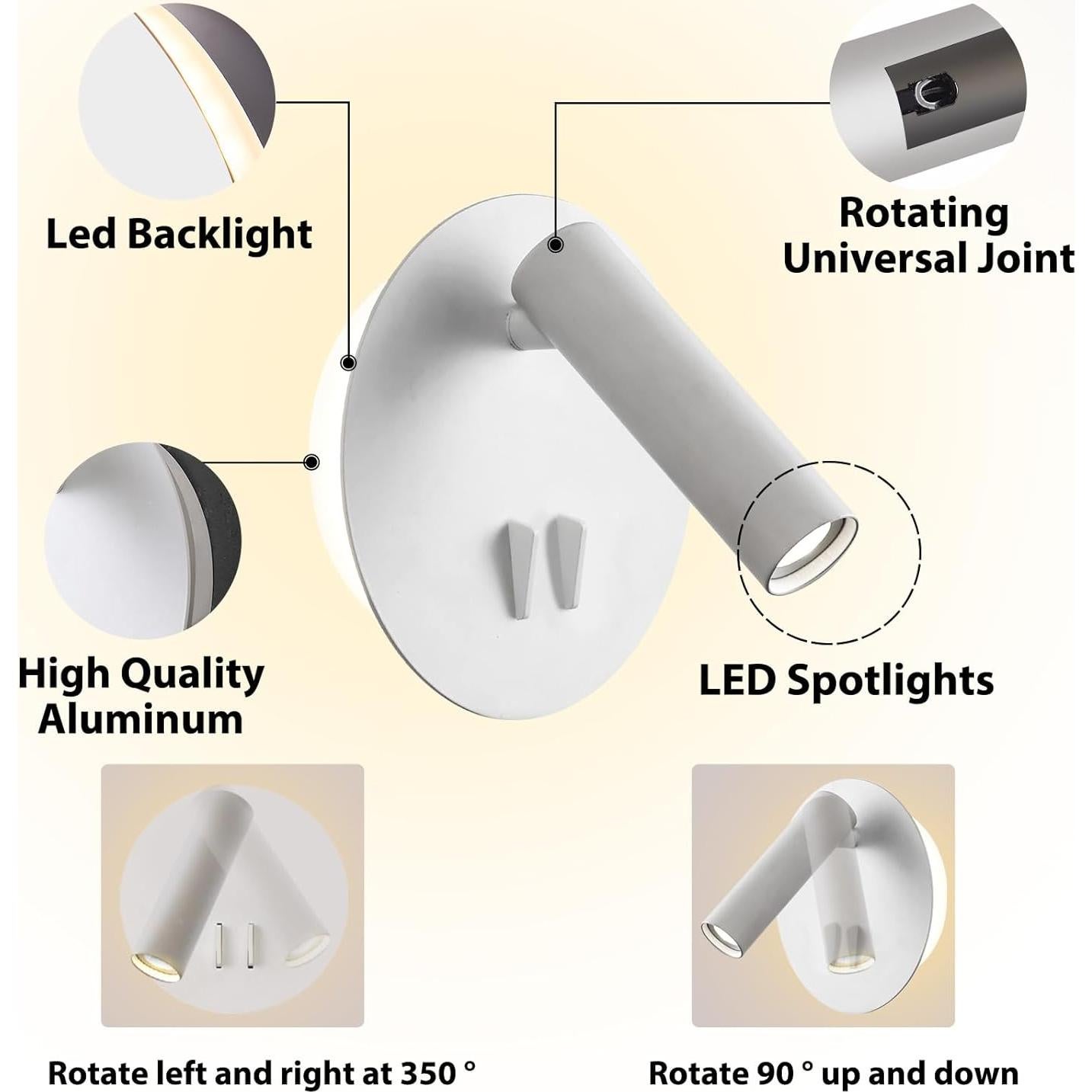Lámpara de Pared ZEROUNO con Luz de Lectura Ajustable 3W