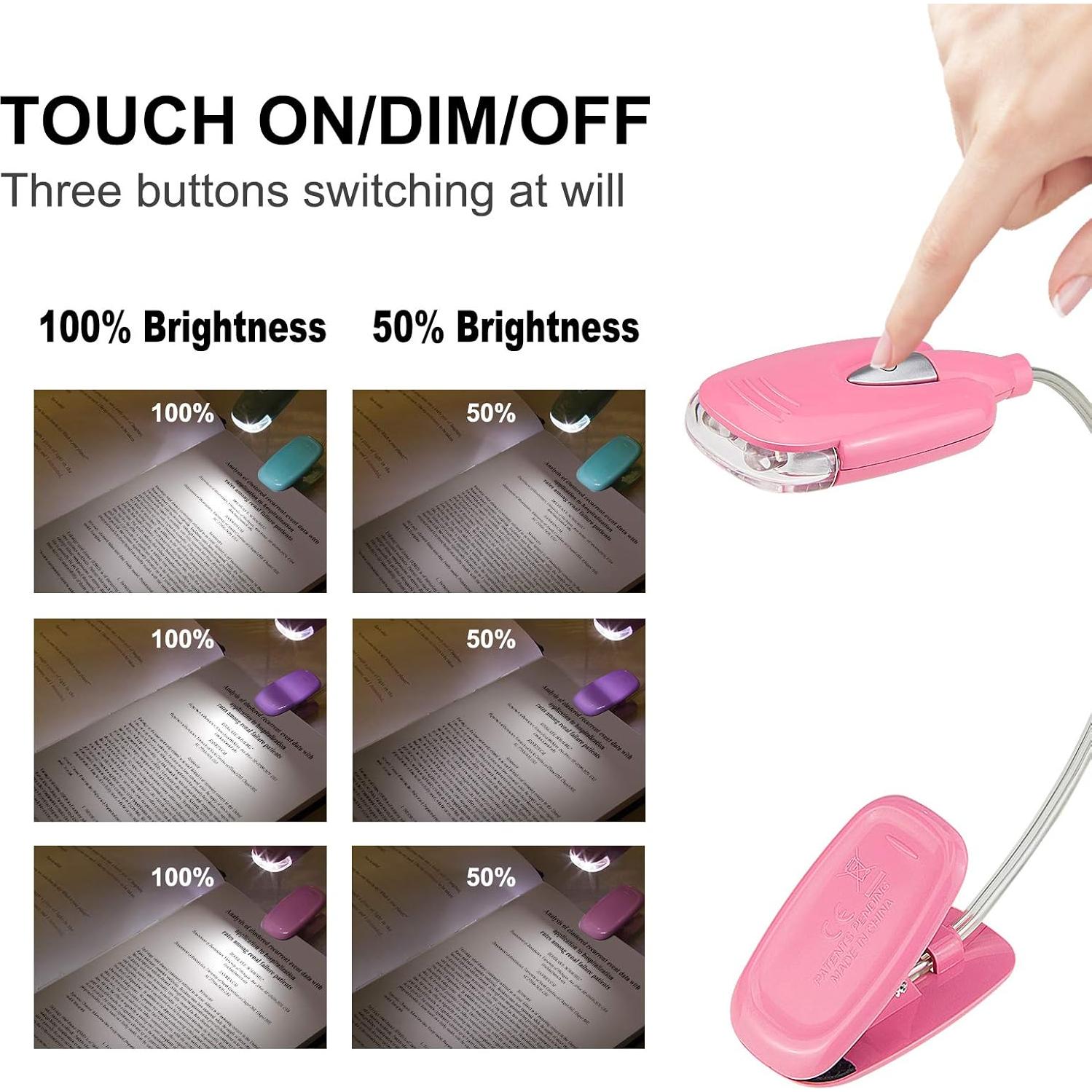 Luz de lectura LED HONGUT con clip - Paquete de 3 colores