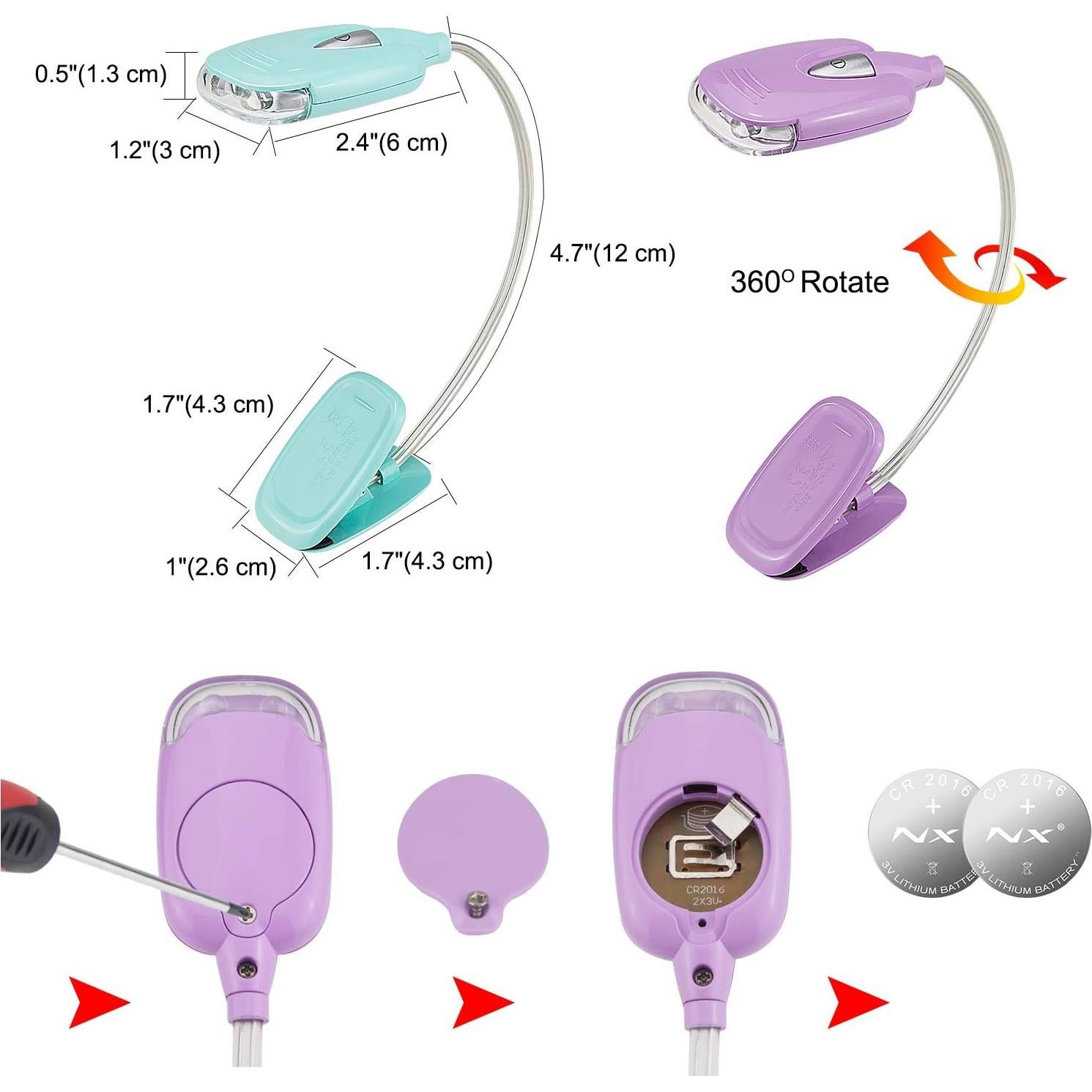 Luz de lectura LED HONGUT con clip - Paquete de 3 colores