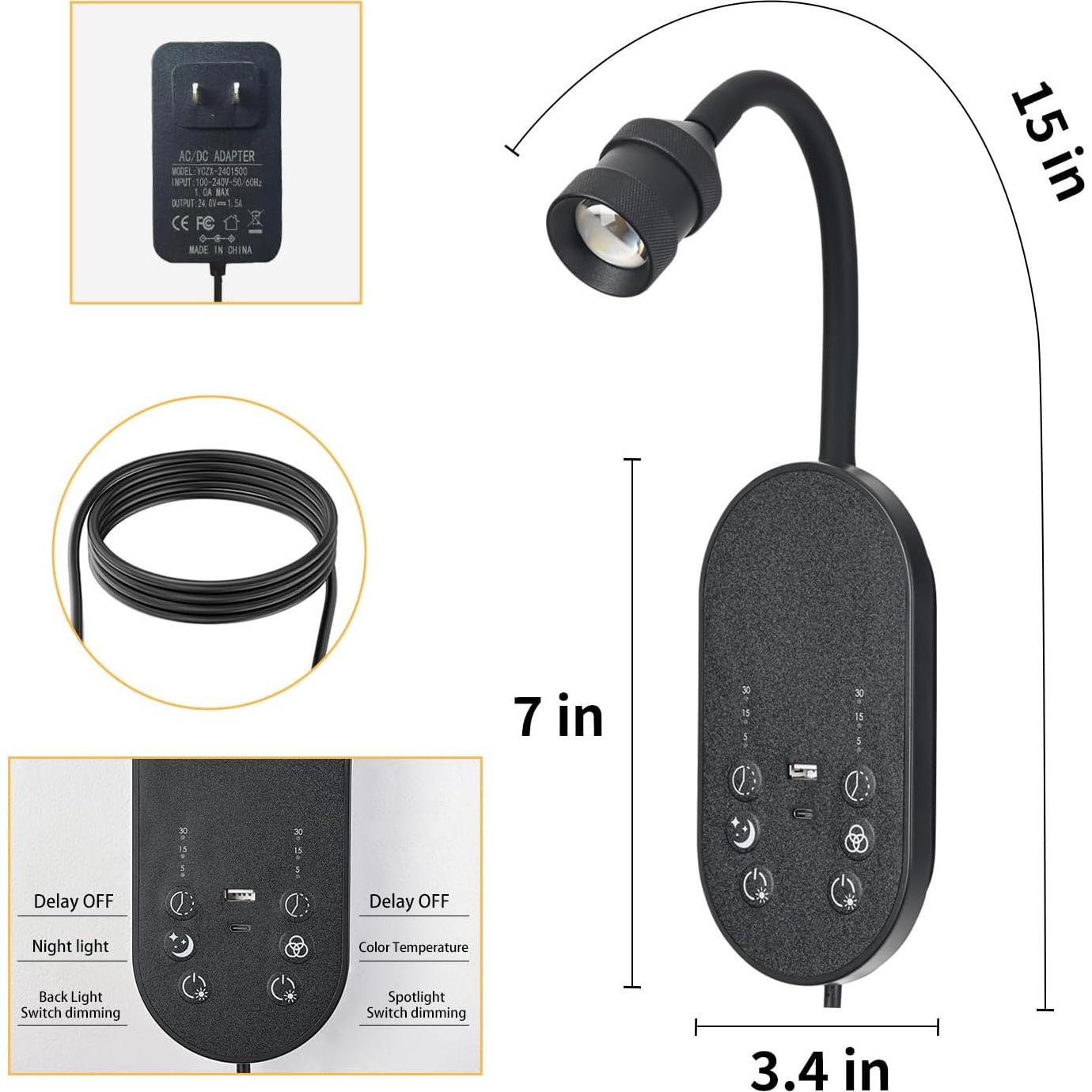 Luz de Lectura de Pared MOLUOLA con 3 Temperaturas y USB