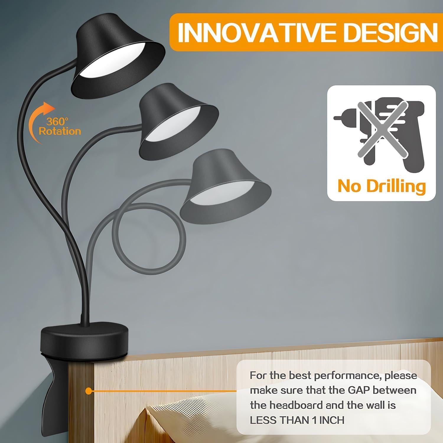 Luz de Lectura TonyEst para Cabecero, 3 Temperaturas, 5 Brillos