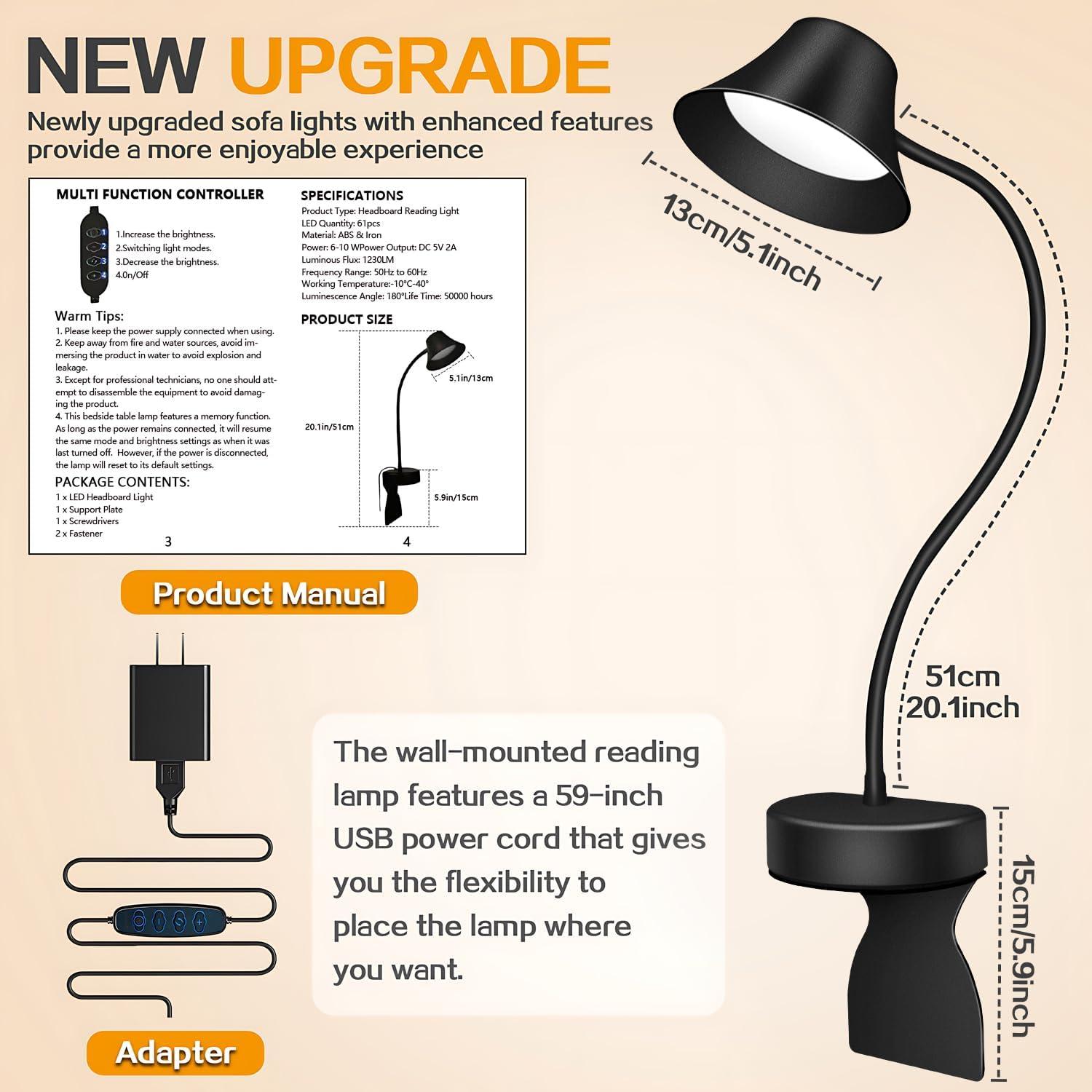 Luz de Lectura TonyEst para Cabecero, 3 Temperaturas, 5 Brillos