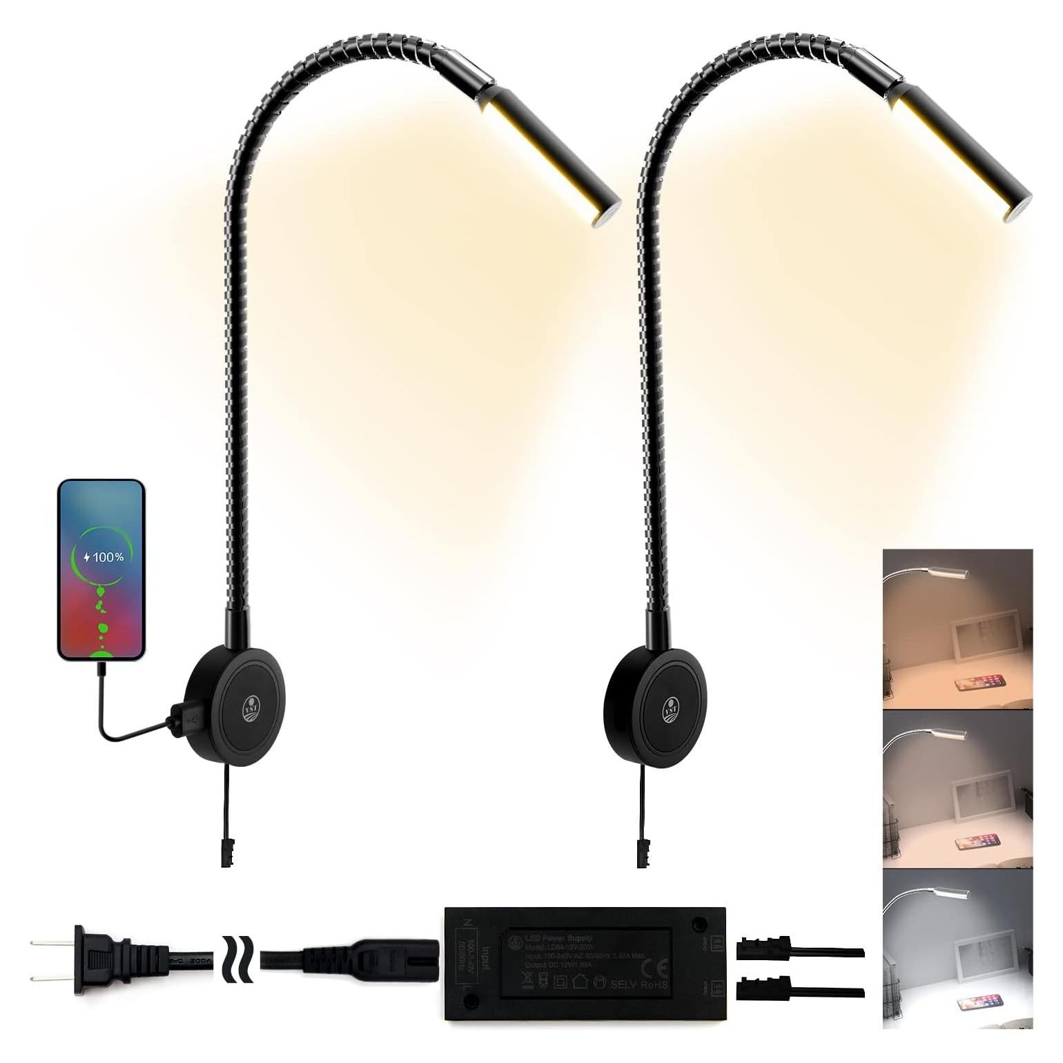 Lámpara de Lectura Montada en Pared VST - 5 Niveles de Brillo, USB