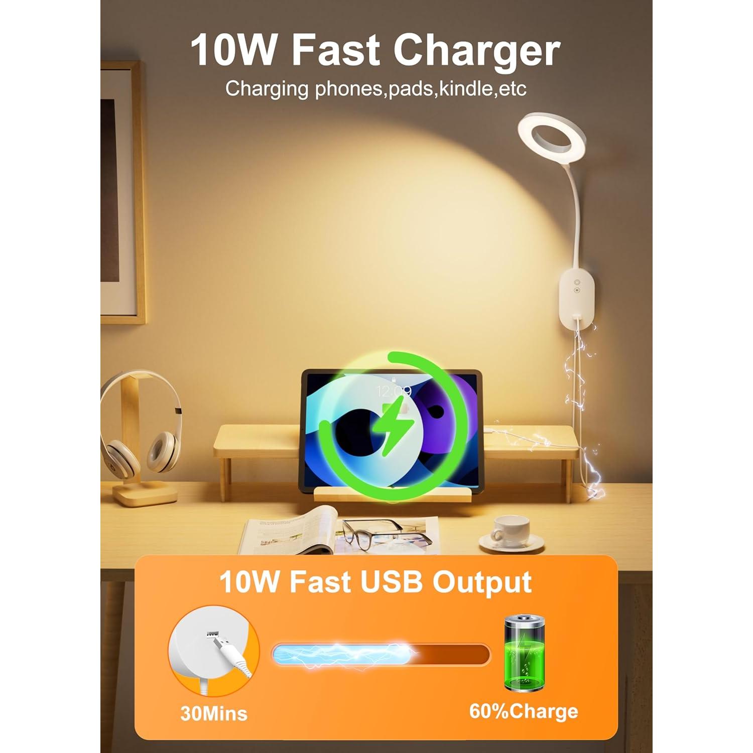 Lámpara de Lectura de Pared TOPMB con USB 10W y 4 Modos