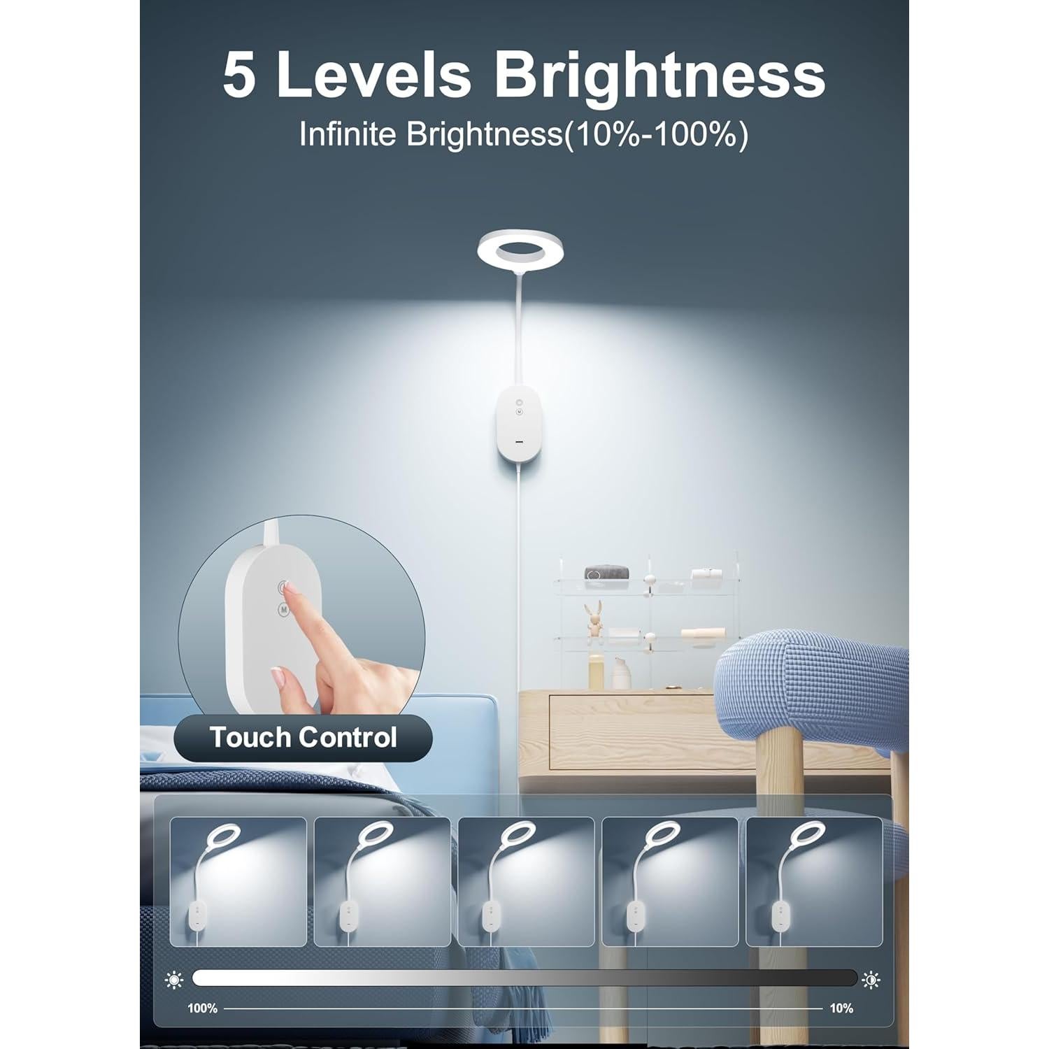 Lámpara de Lectura de Pared TOPMB con USB 10W y 4 Modos