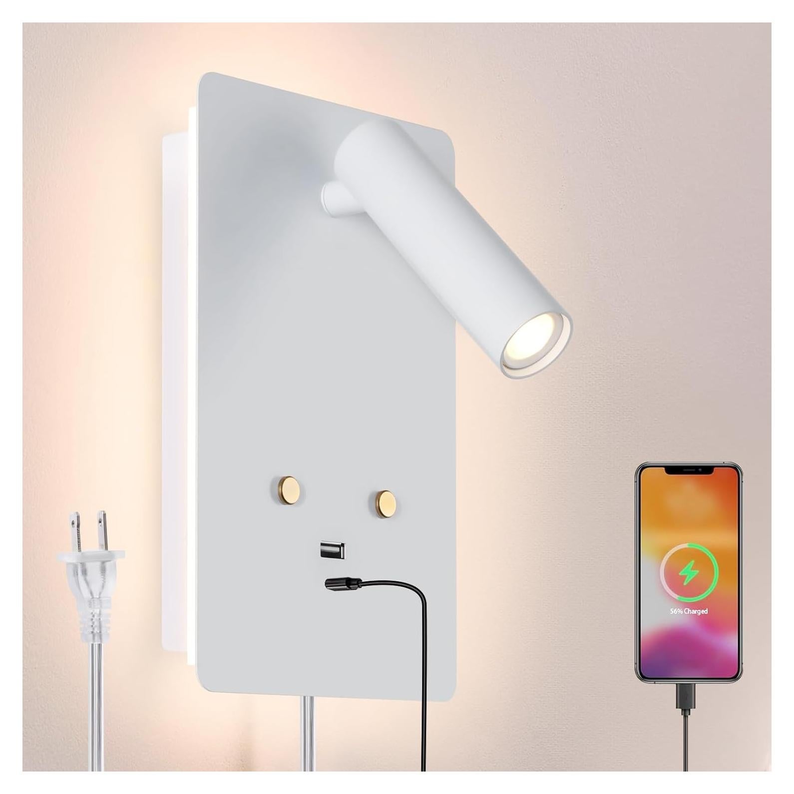 Luz de Lectura Montada en Pared ZEROUNO con USB y Dimmable
