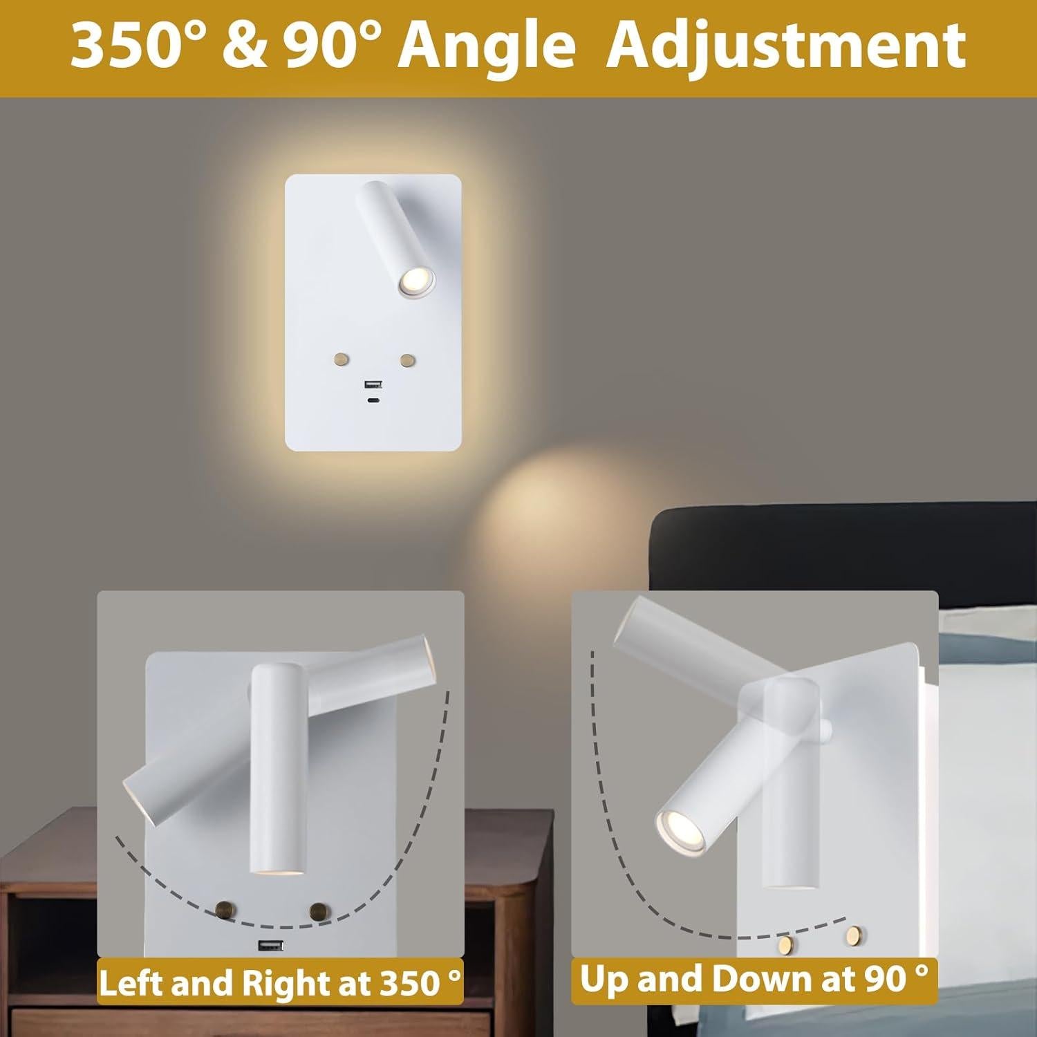 Luz de Lectura Montada en Pared ZEROUNO con USB y Dimmable