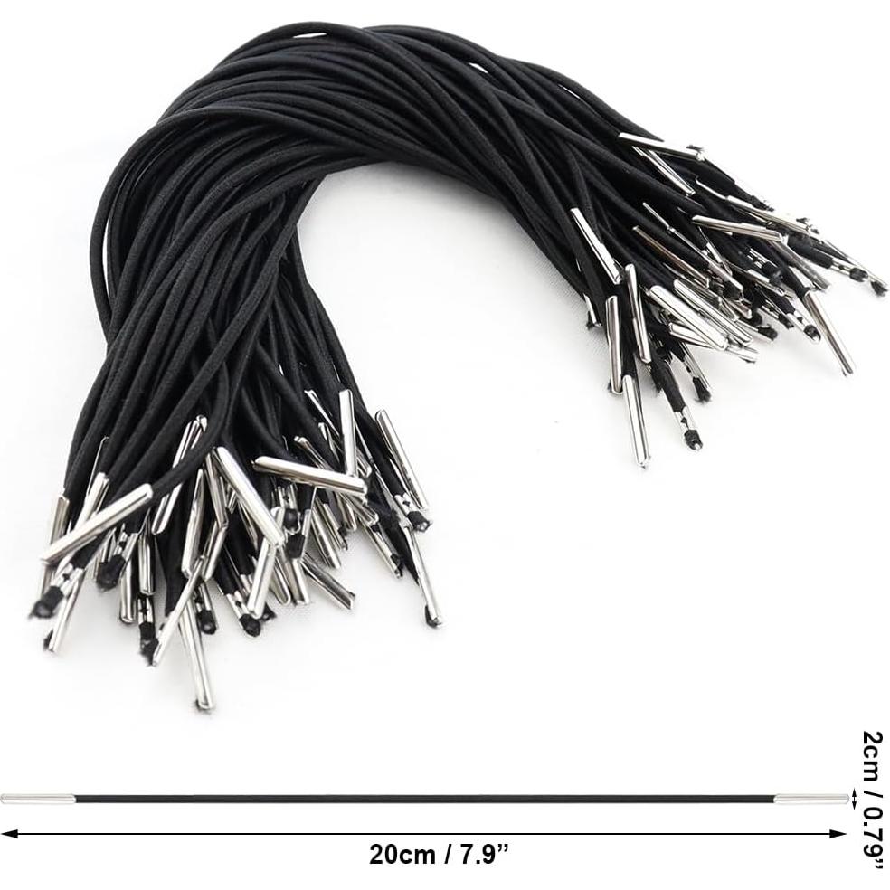 Cuerda Elástica Negra 60 Pcs AEVBSOY 2mm con Extremos de Metal