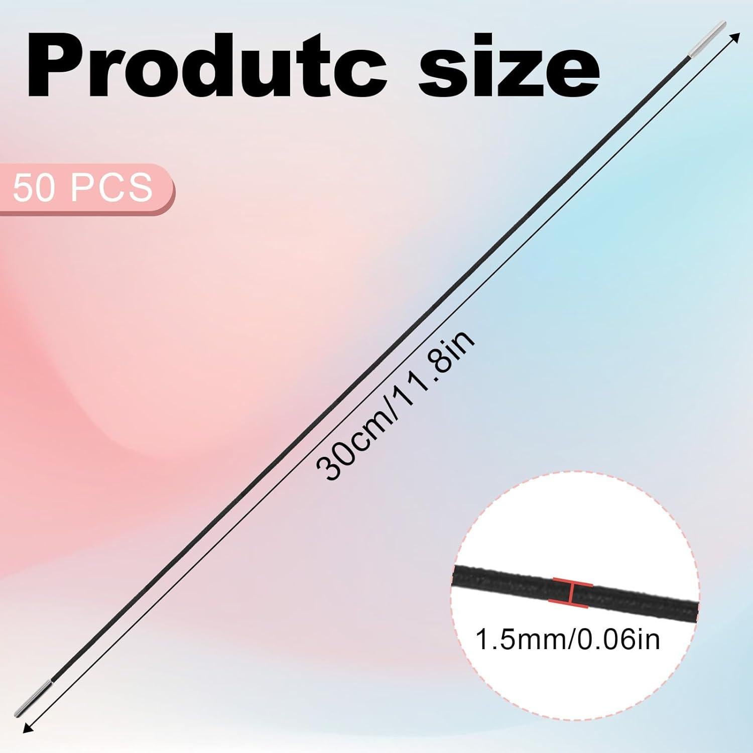 50 Cuerdas Elásticas Negras con Extremos de Metal 30cm