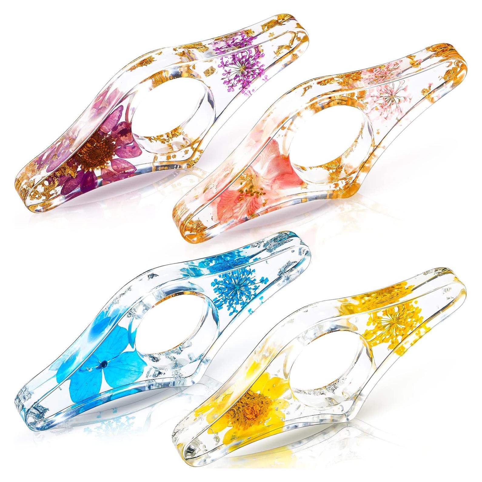 4 Soportes de Página de Libro de Resina Pajean con Flores Secas